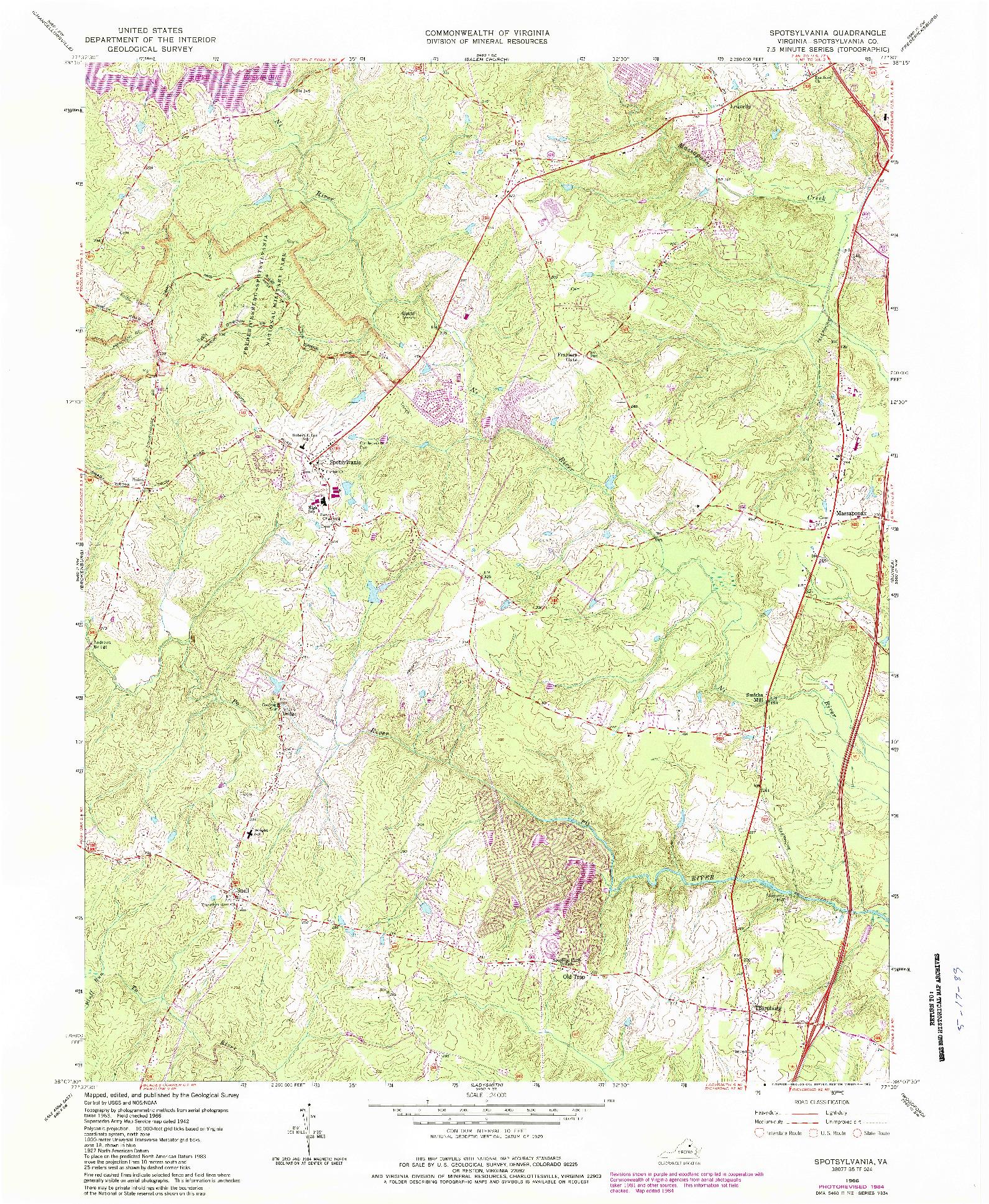 USGS 1:24000-SCALE QUADRANGLE FOR SPOTSYLVANIA, VA 1966