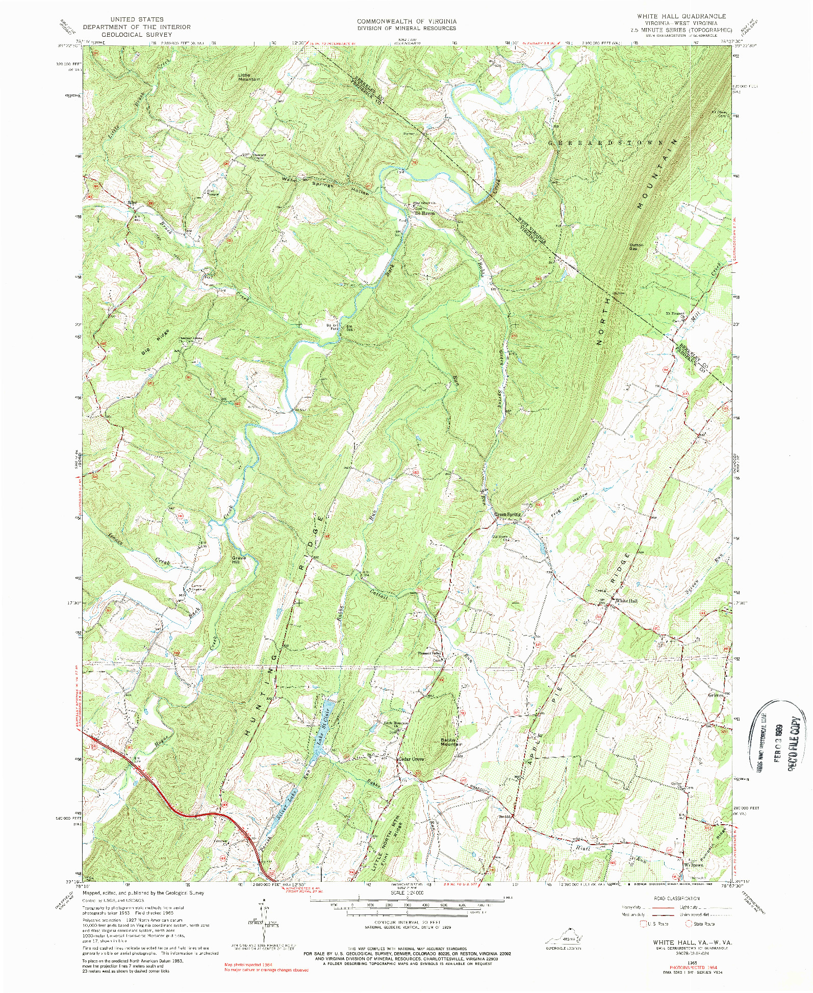 USGS 1:24000-SCALE QUADRANGLE FOR WHITE HALL, VA 1965