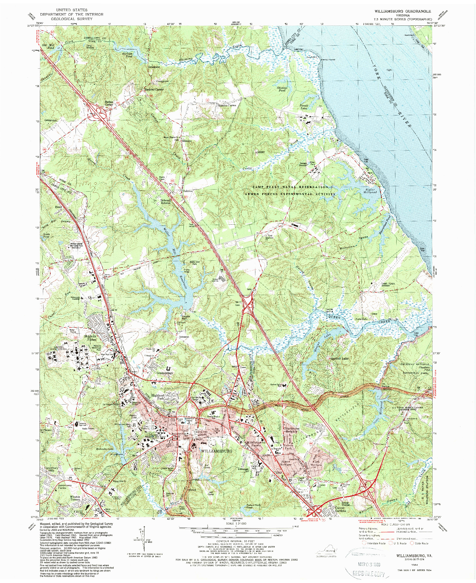 USGS 1:24000-SCALE QUADRANGLE FOR WILLIAMSBURG, VA 1984