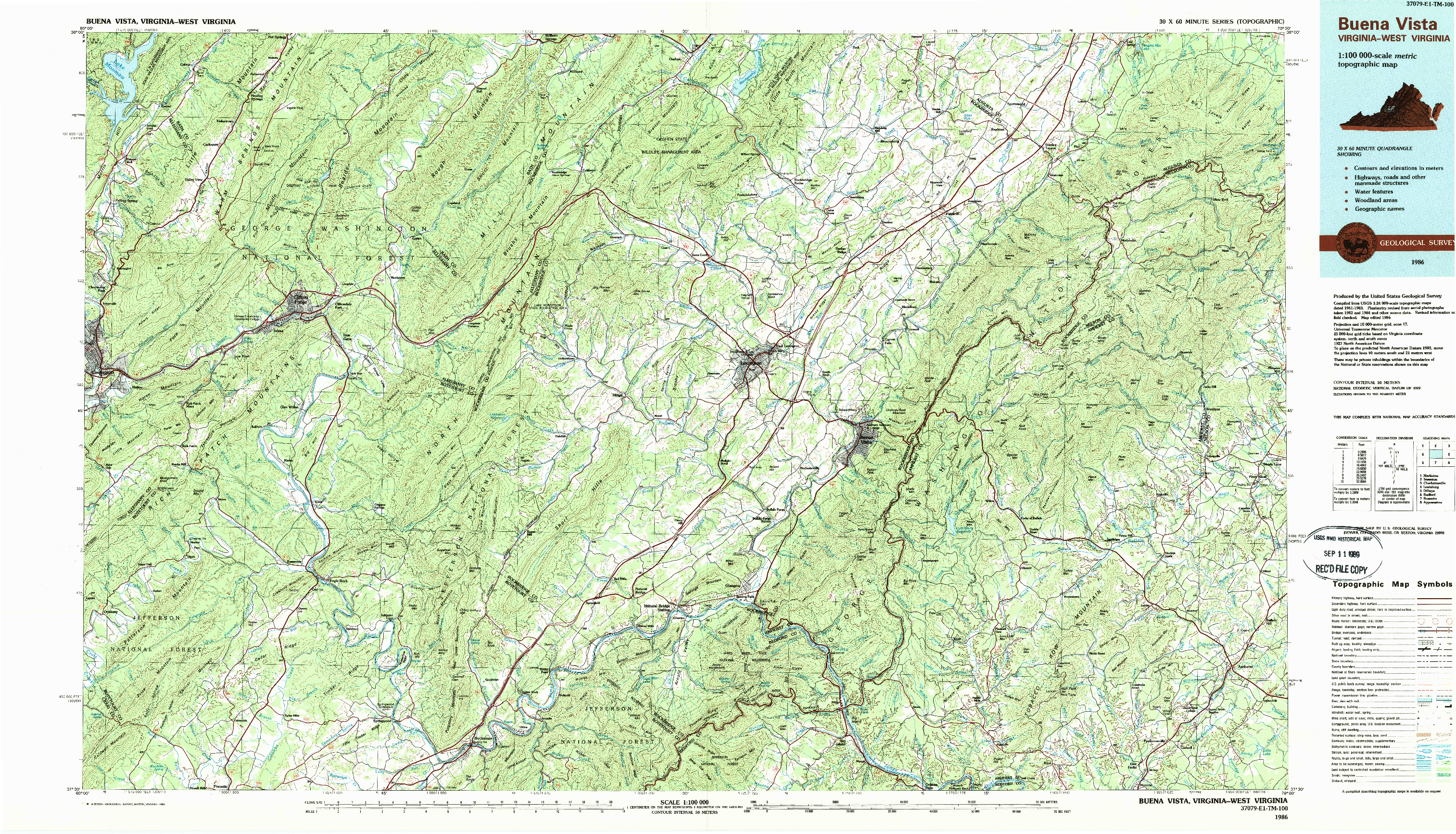 USGS 1:100000-SCALE QUADRANGLE FOR BUENA VISTA, VA 1986