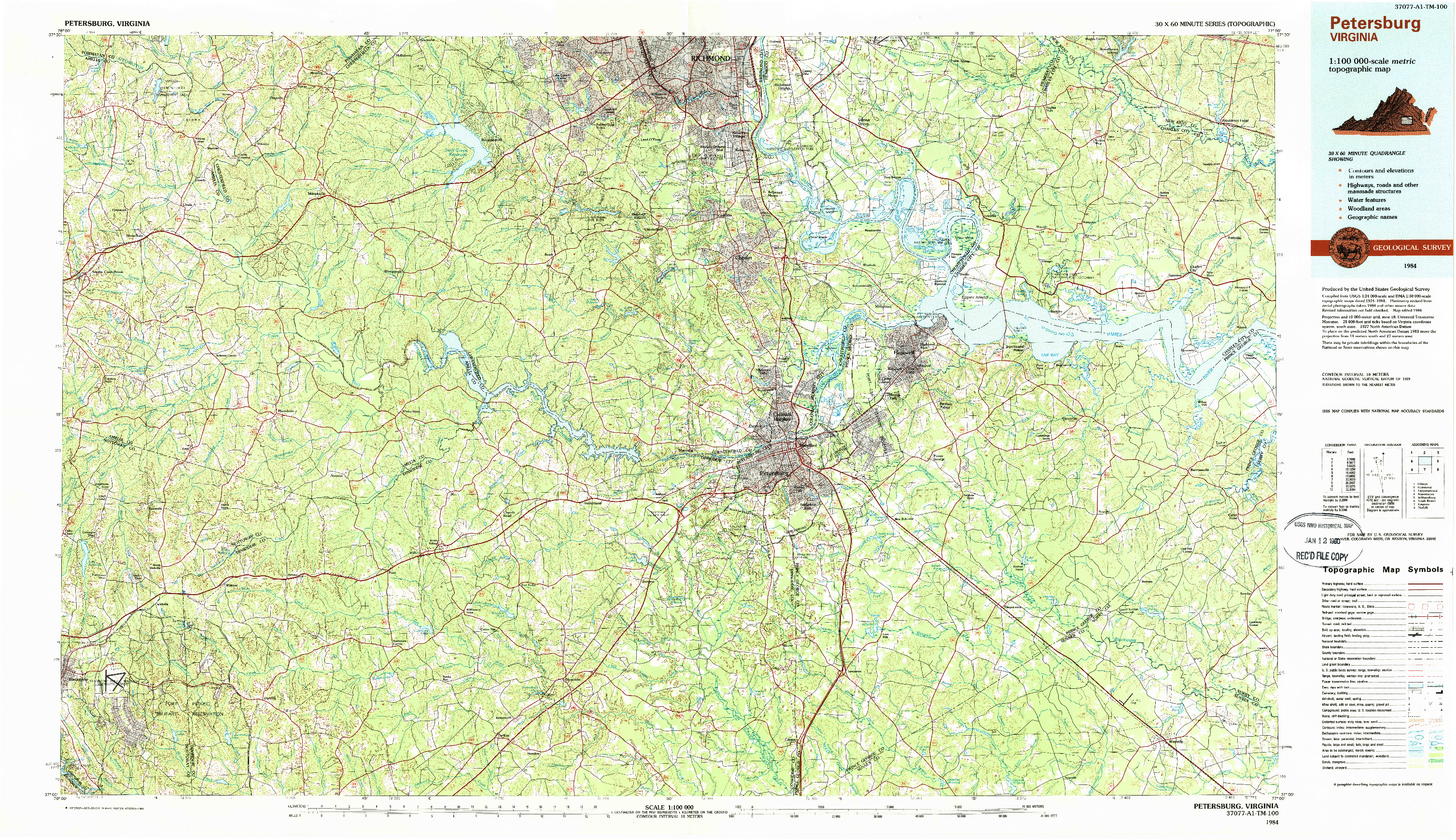 USGS 1:100000-SCALE QUADRANGLE FOR PETERSBURG, VA 1984