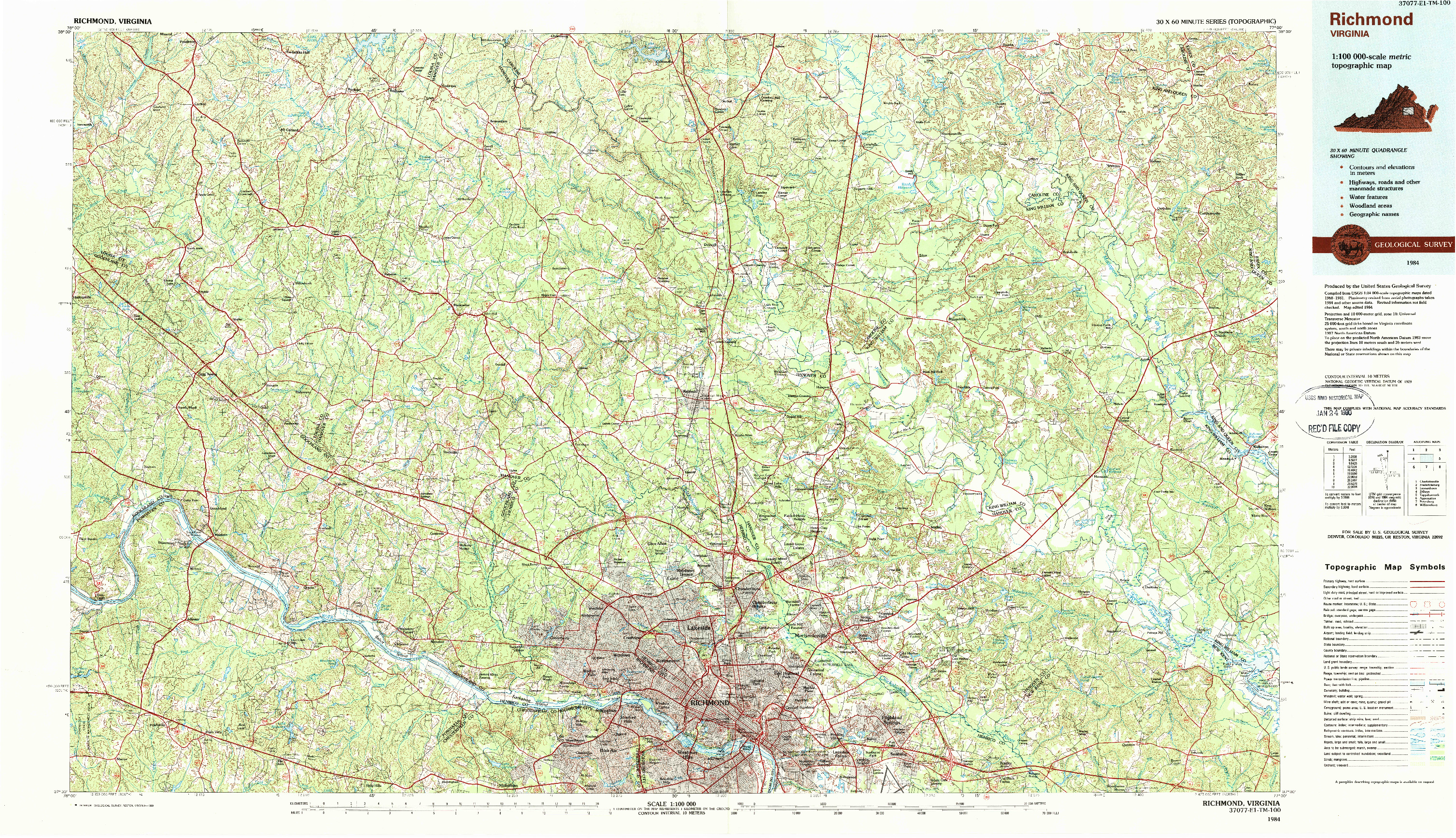 USGS 1:100000-SCALE QUADRANGLE FOR RICHMOND, VA 1984