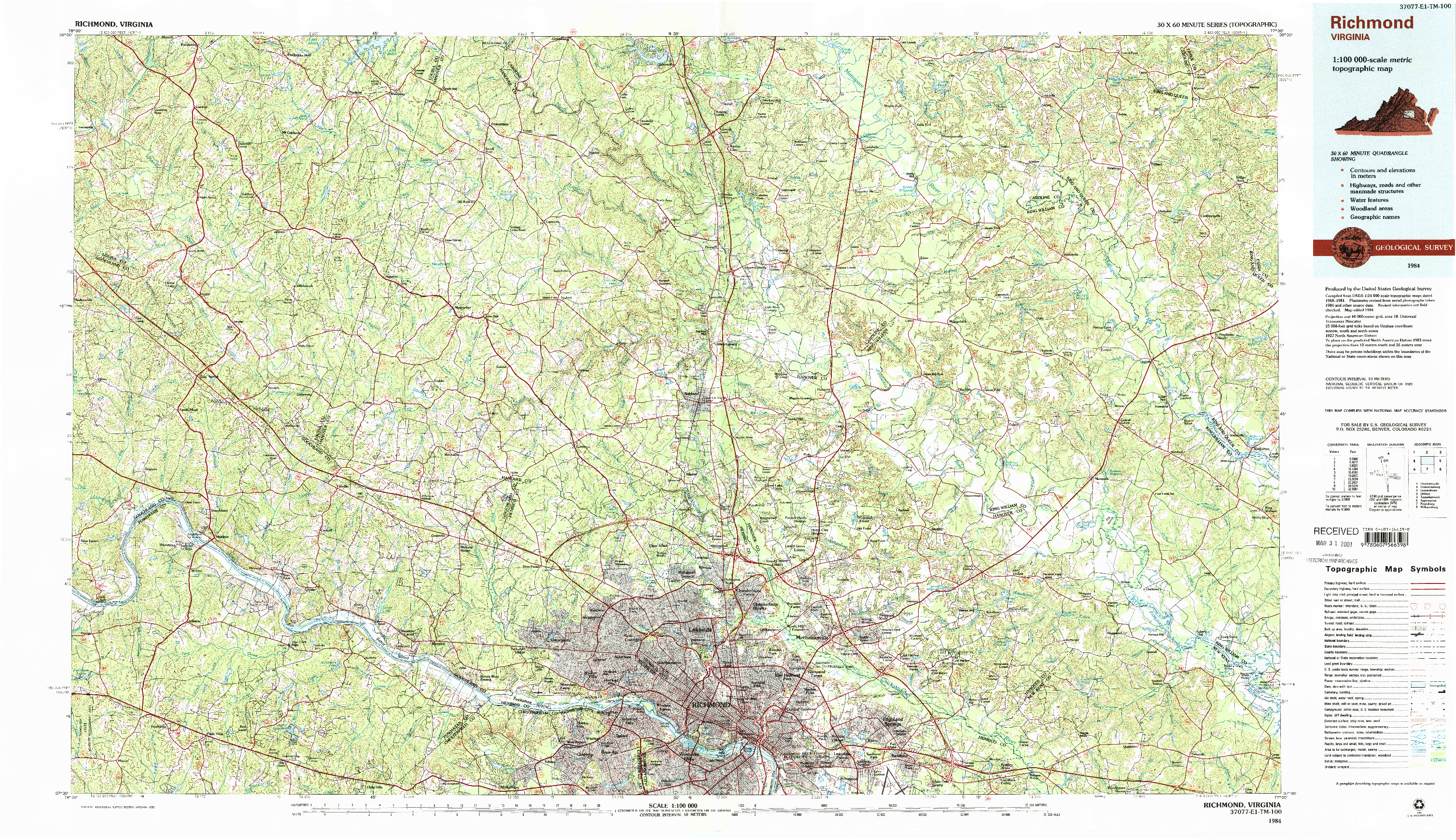 USGS 1:100000-SCALE QUADRANGLE FOR RICHMOND, VA 1984