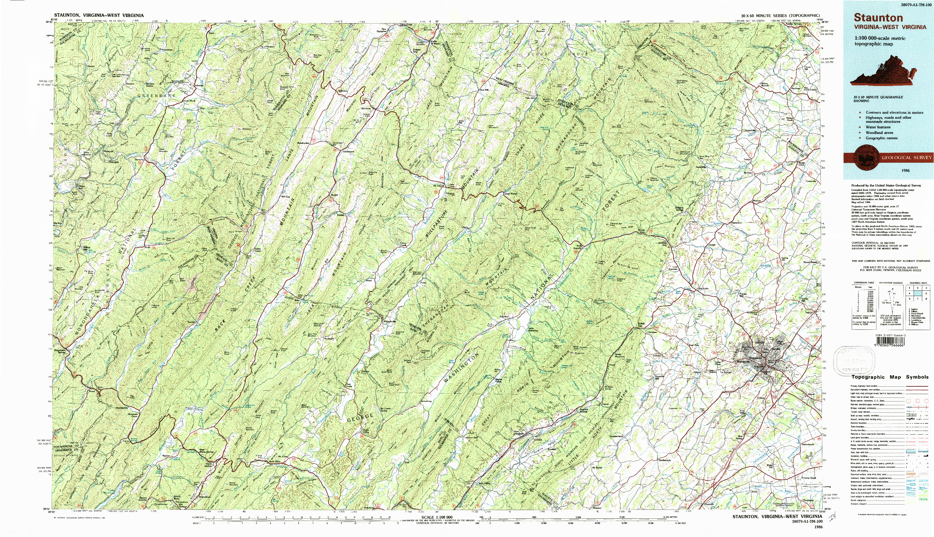 USGS 1:100000-SCALE QUADRANGLE FOR STAUNTON, VA 1986