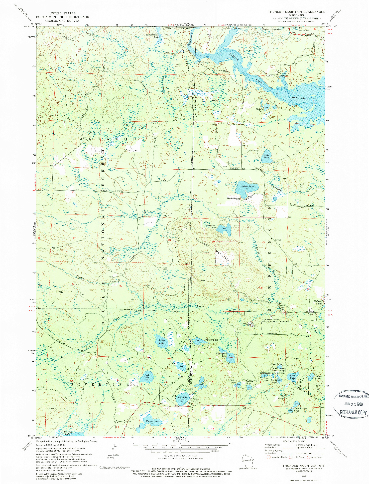 USGS 1:24000-SCALE QUADRANGLE FOR THUNDER MOUNTAIN, WI 1972