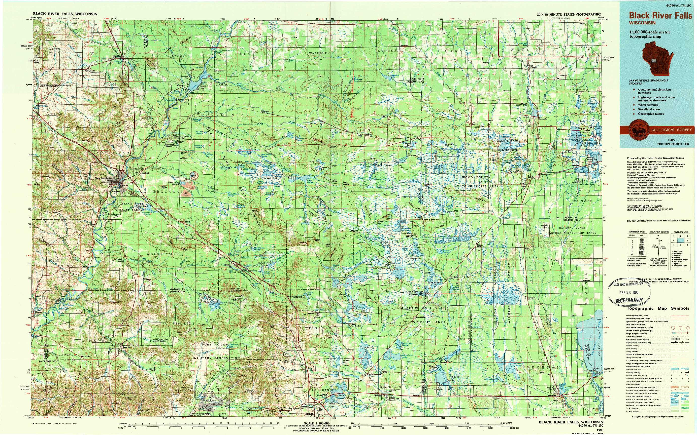 USGS 1:100000-SCALE QUADRANGLE FOR BLACK RIVER FALLS, WI 1985