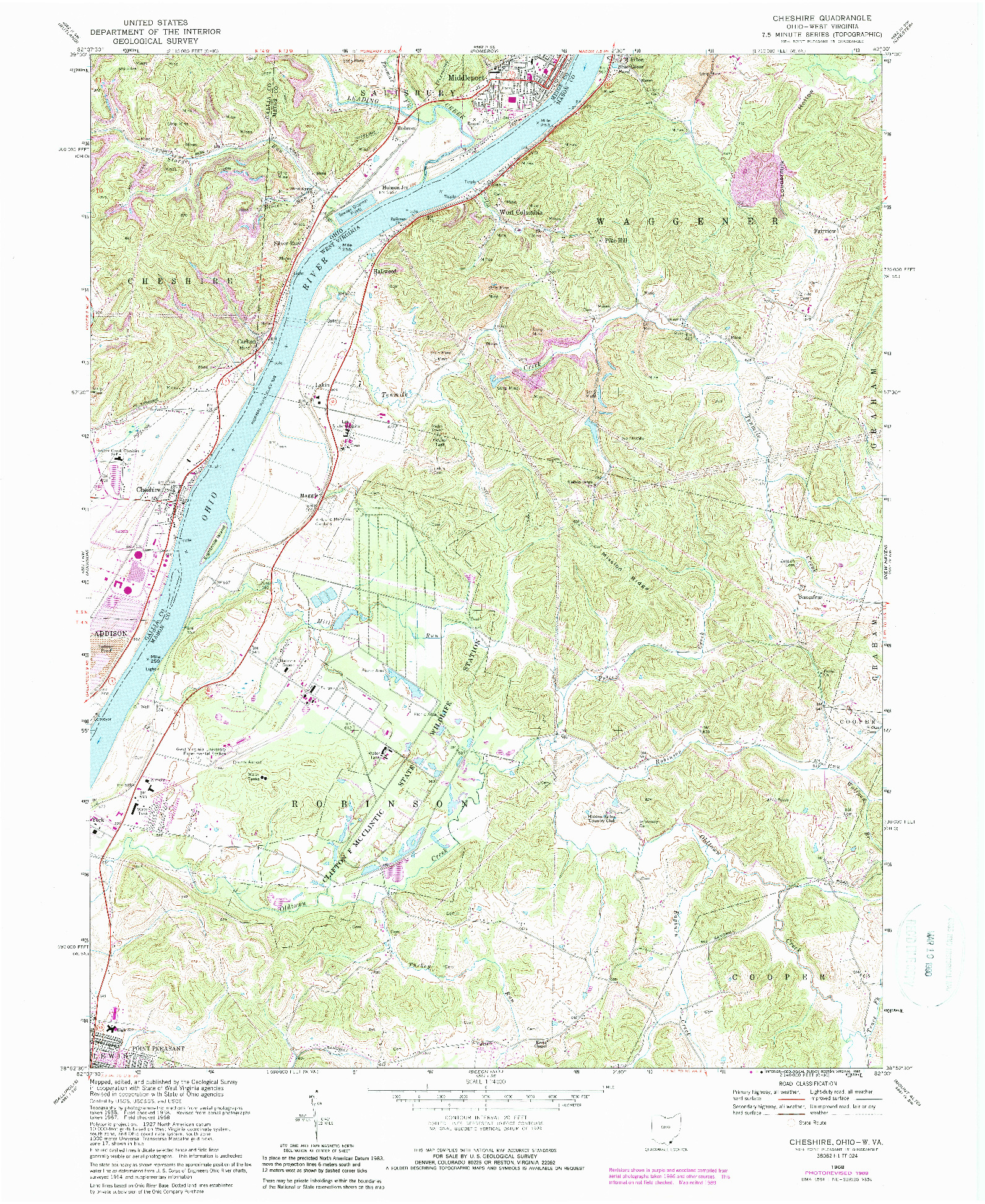 USGS 1:24000-SCALE QUADRANGLE FOR CHESHIRE, OH 1968