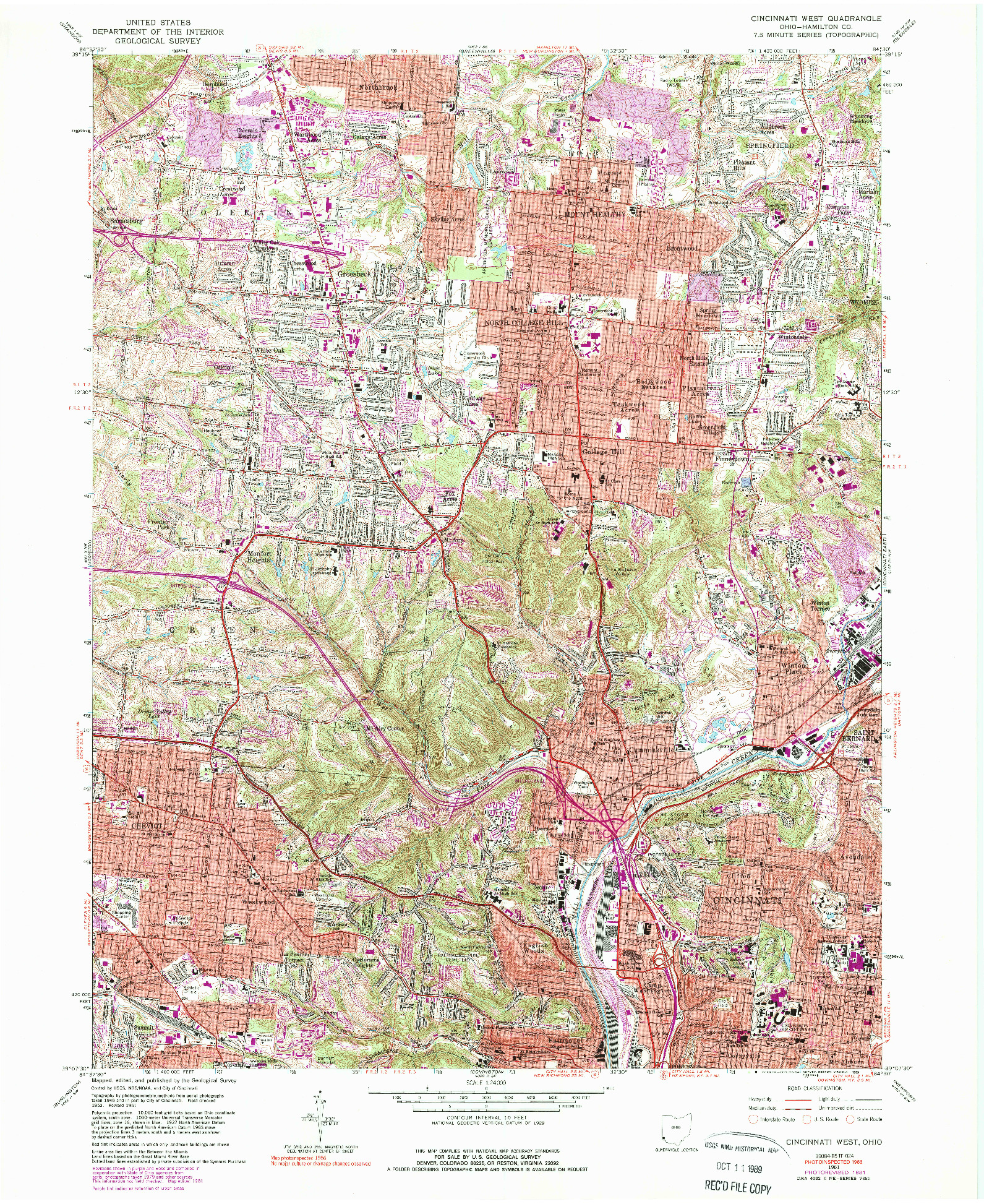 USGS 1:24000-SCALE QUADRANGLE FOR CINCINNATI WEST, OH 1961