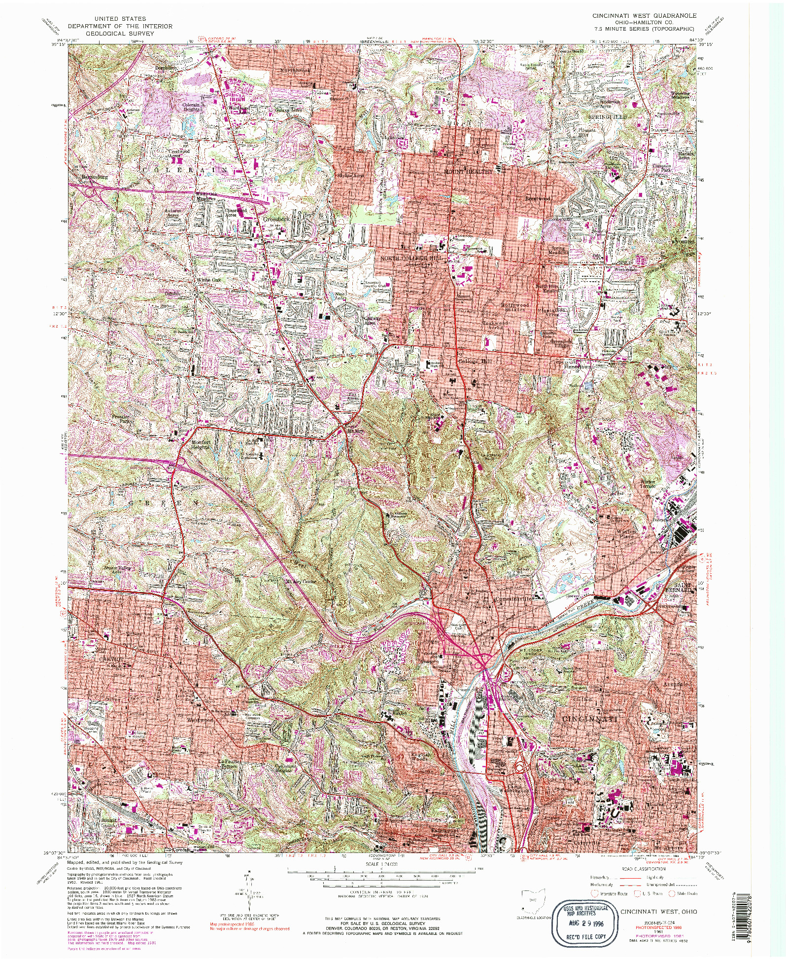 USGS 1:24000-SCALE QUADRANGLE FOR CINCINNATI WEST, OH 1961