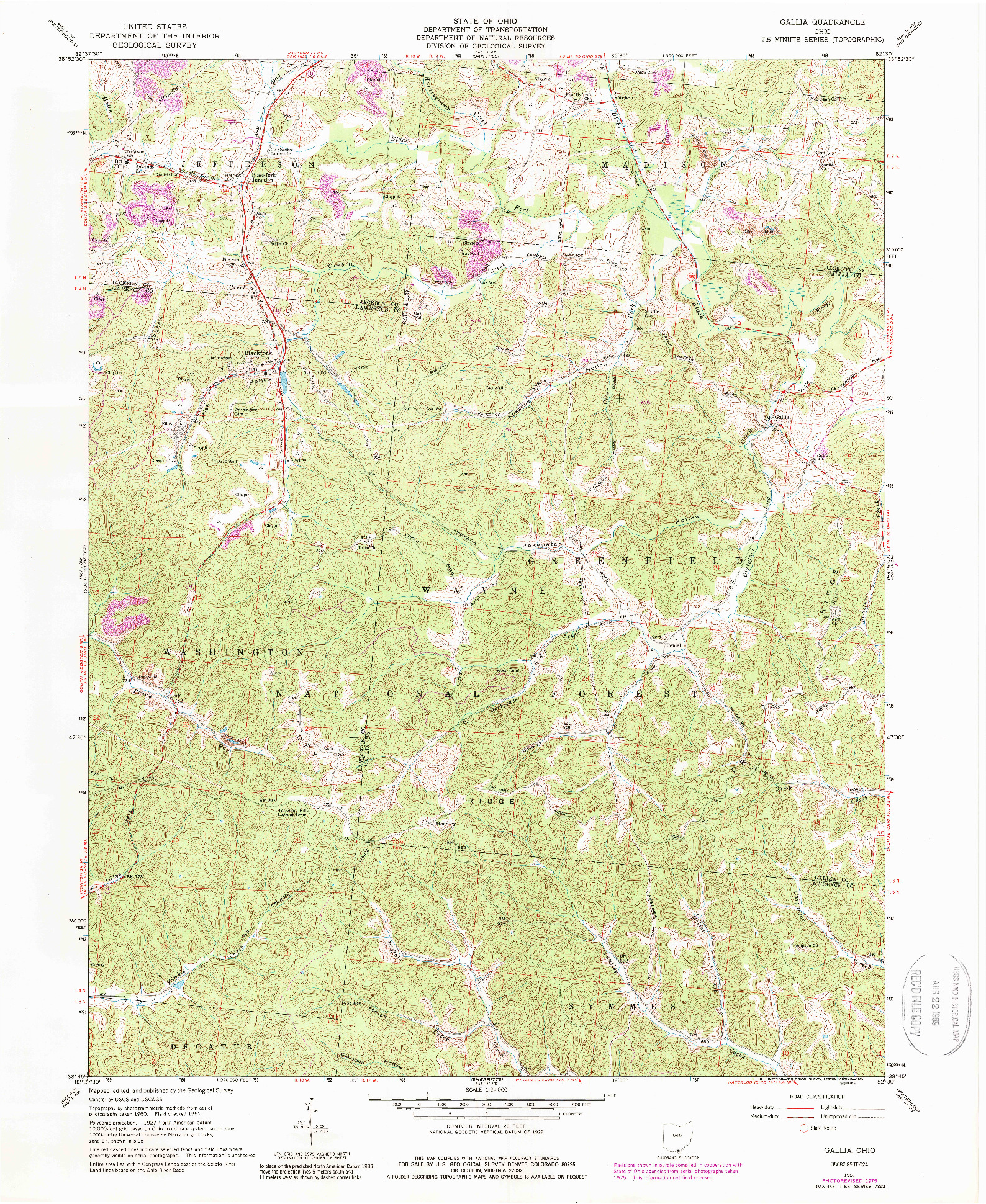 USGS 1:24000-SCALE QUADRANGLE FOR GALLIA, OH 1961