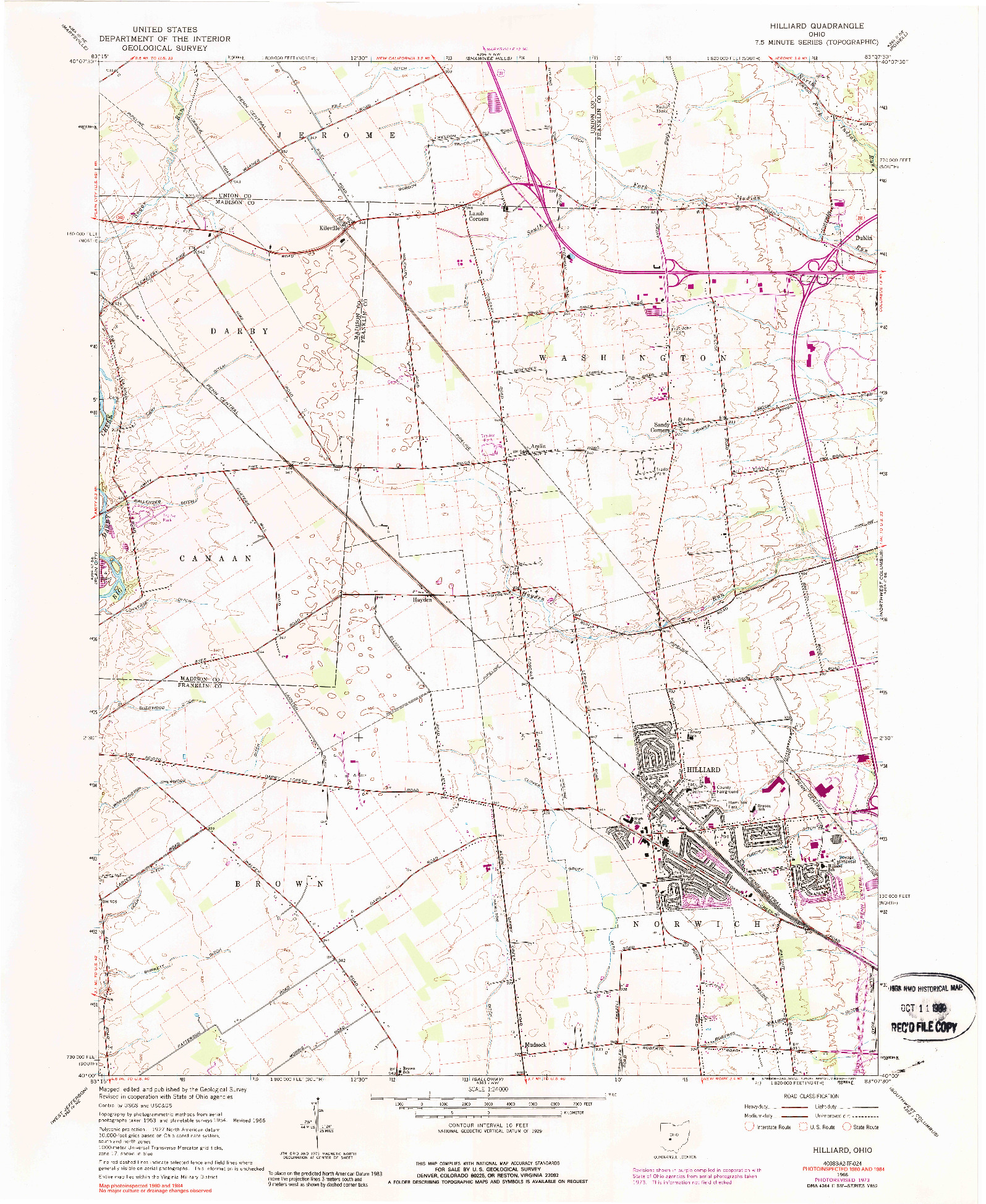 USGS 1:24000-SCALE QUADRANGLE FOR HILLIARD, OH 1966