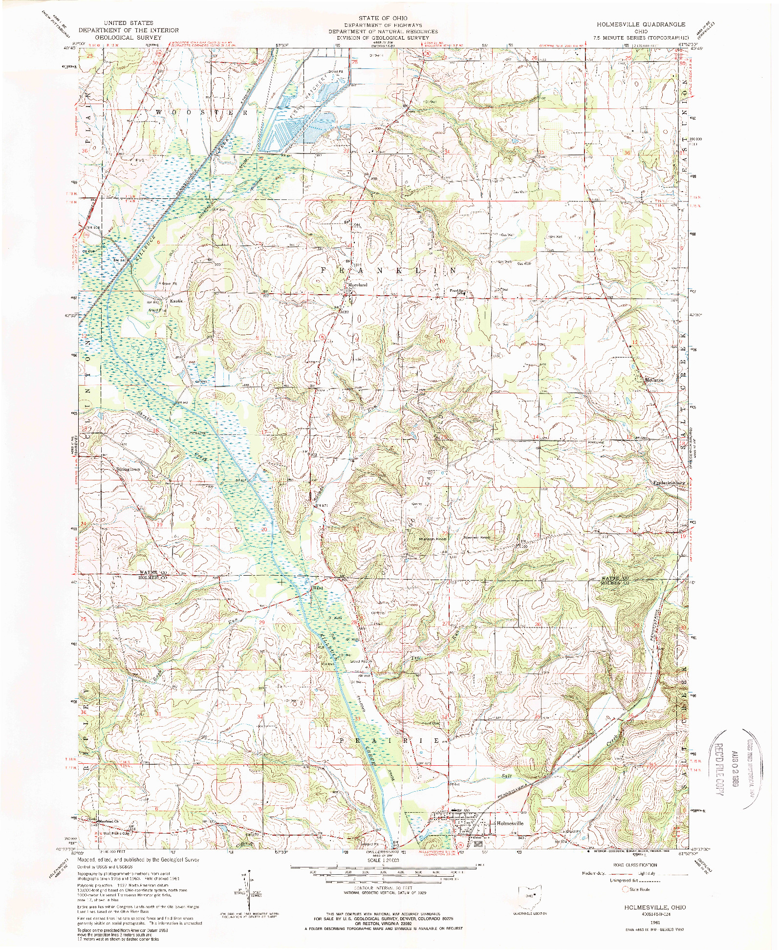 USGS 1:24000-SCALE QUADRANGLE FOR HOLMESVILLE, OH 1961