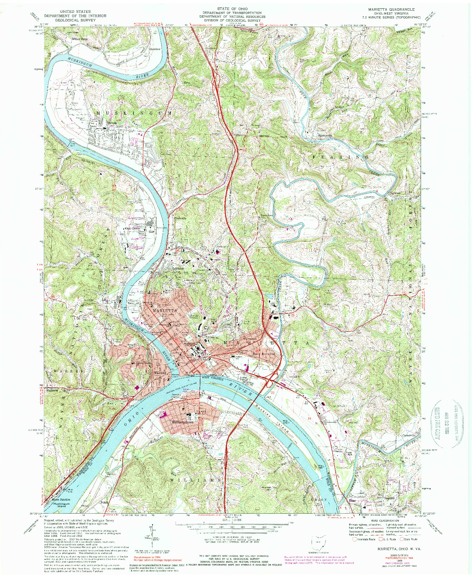 USGS 1:24000-SCALE QUADRANGLE FOR MARIETTA, OH 1969