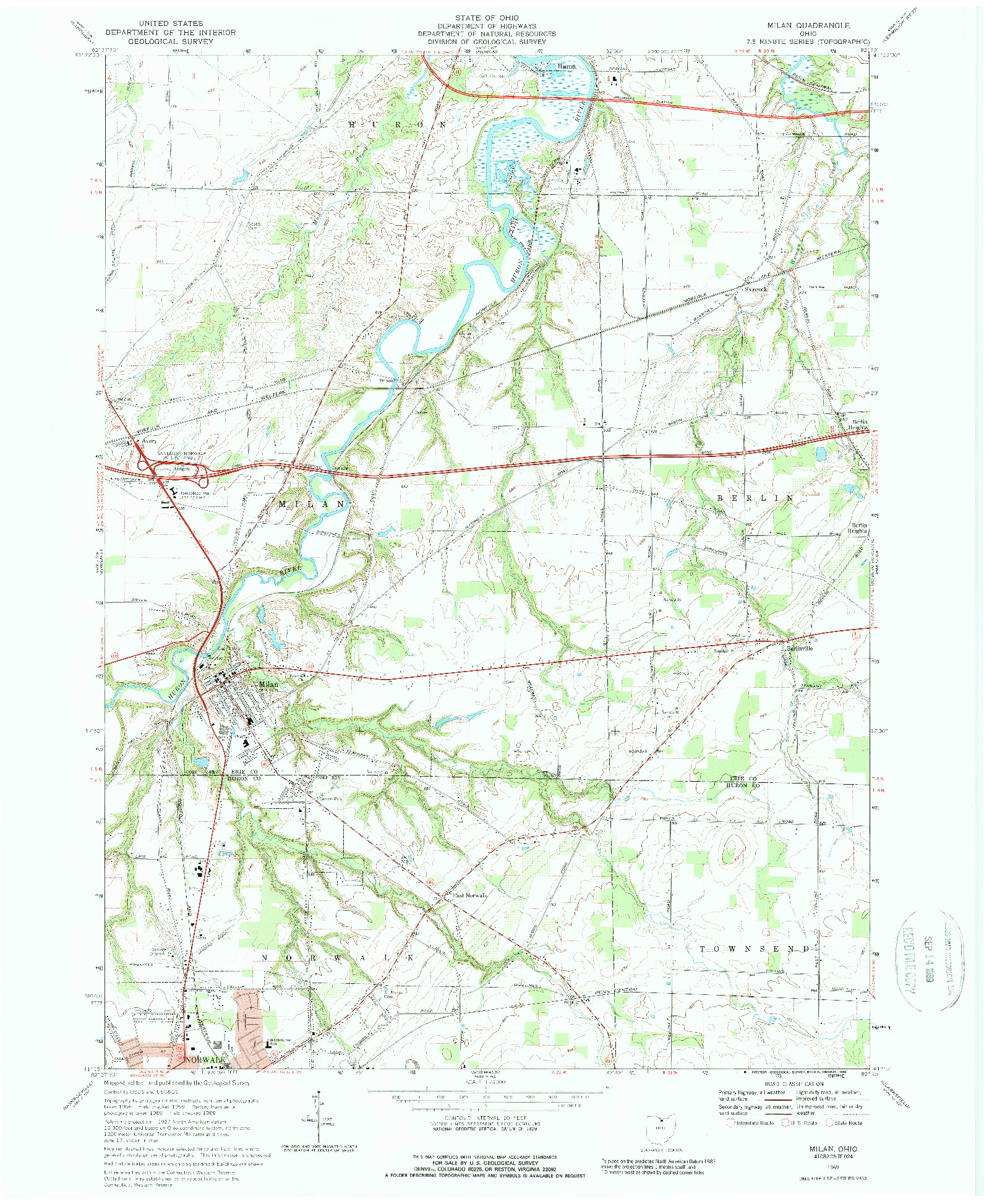 USGS 1:24000-SCALE QUADRANGLE FOR MILAN, OH 1969