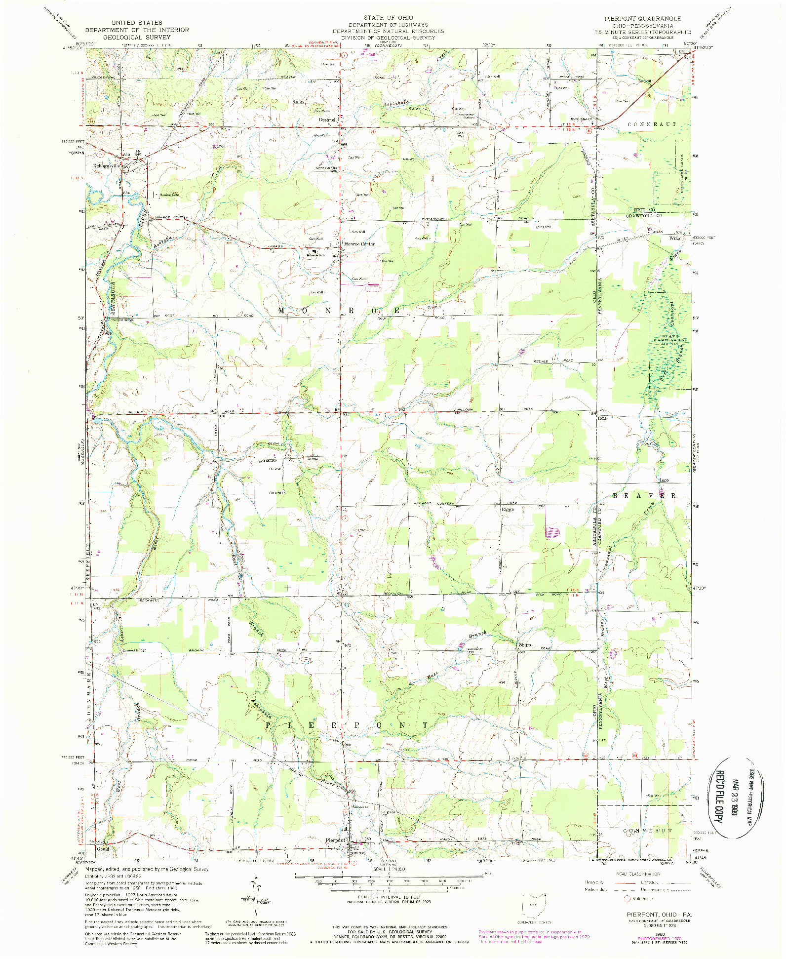 USGS 1:24000-SCALE QUADRANGLE FOR PIERPONT, OH 1960