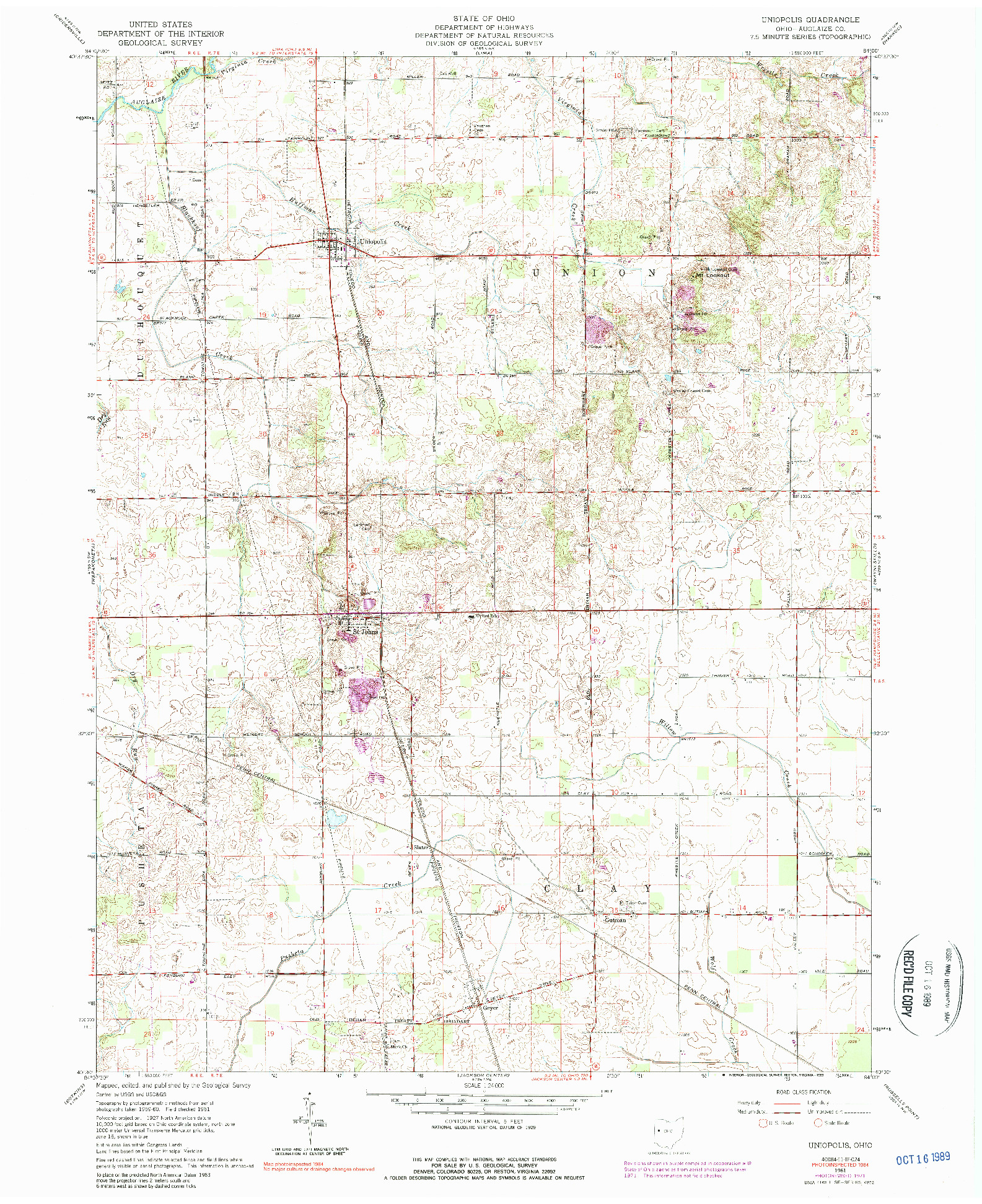 USGS 1:24000-SCALE QUADRANGLE FOR UNIOPOLIS, OH 1961