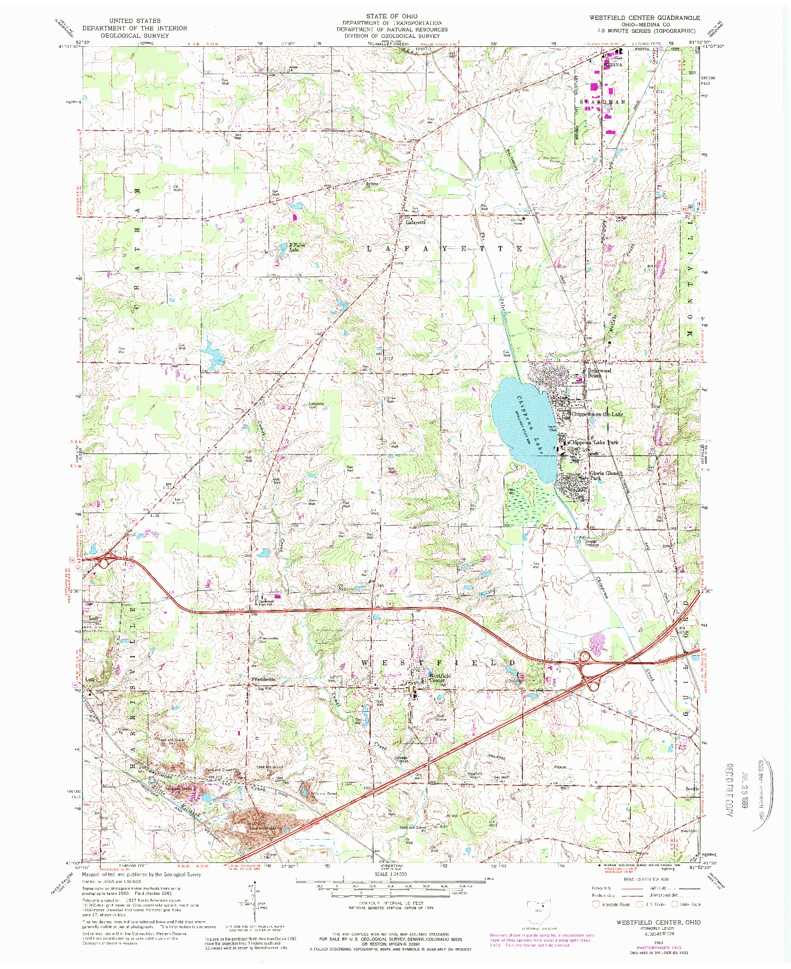 USGS 1:24000-SCALE QUADRANGLE FOR WESTFIELD CENTER, OH 1961