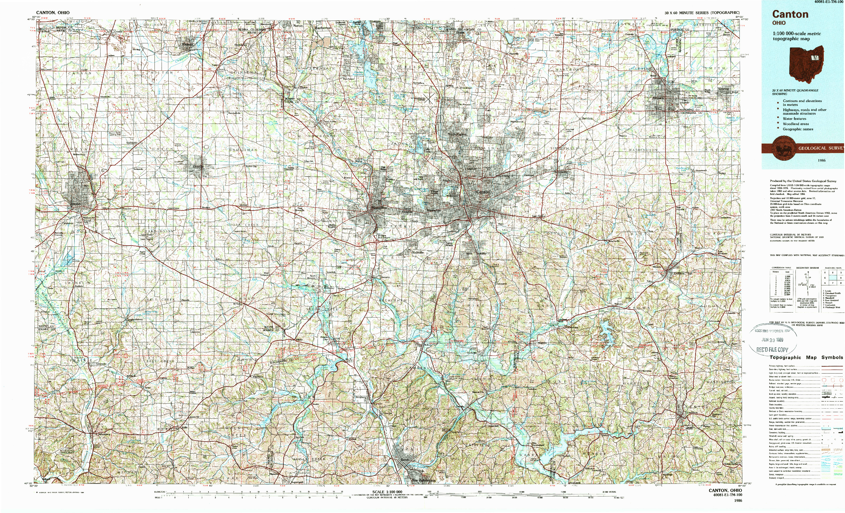 USGS 1:100000-SCALE QUADRANGLE FOR CANTON, OH 1986