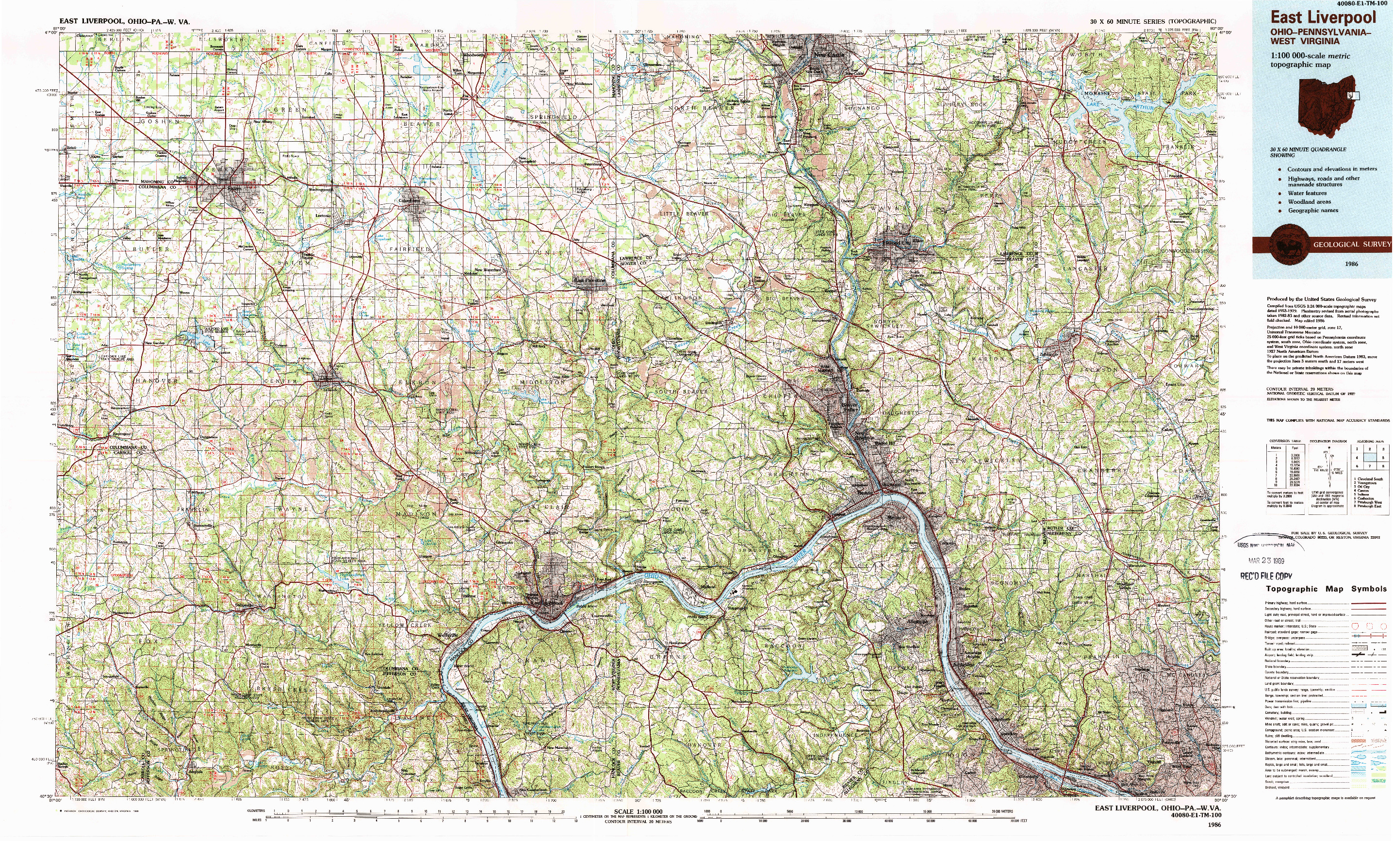 USGS 1:100000-SCALE QUADRANGLE FOR EAST LIVERPOOL, OH 1986