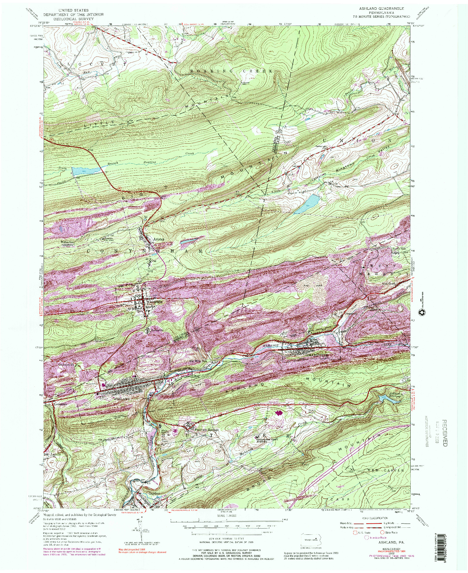 USGS 1:24000-SCALE QUADRANGLE FOR ASHLAND, PA 1953