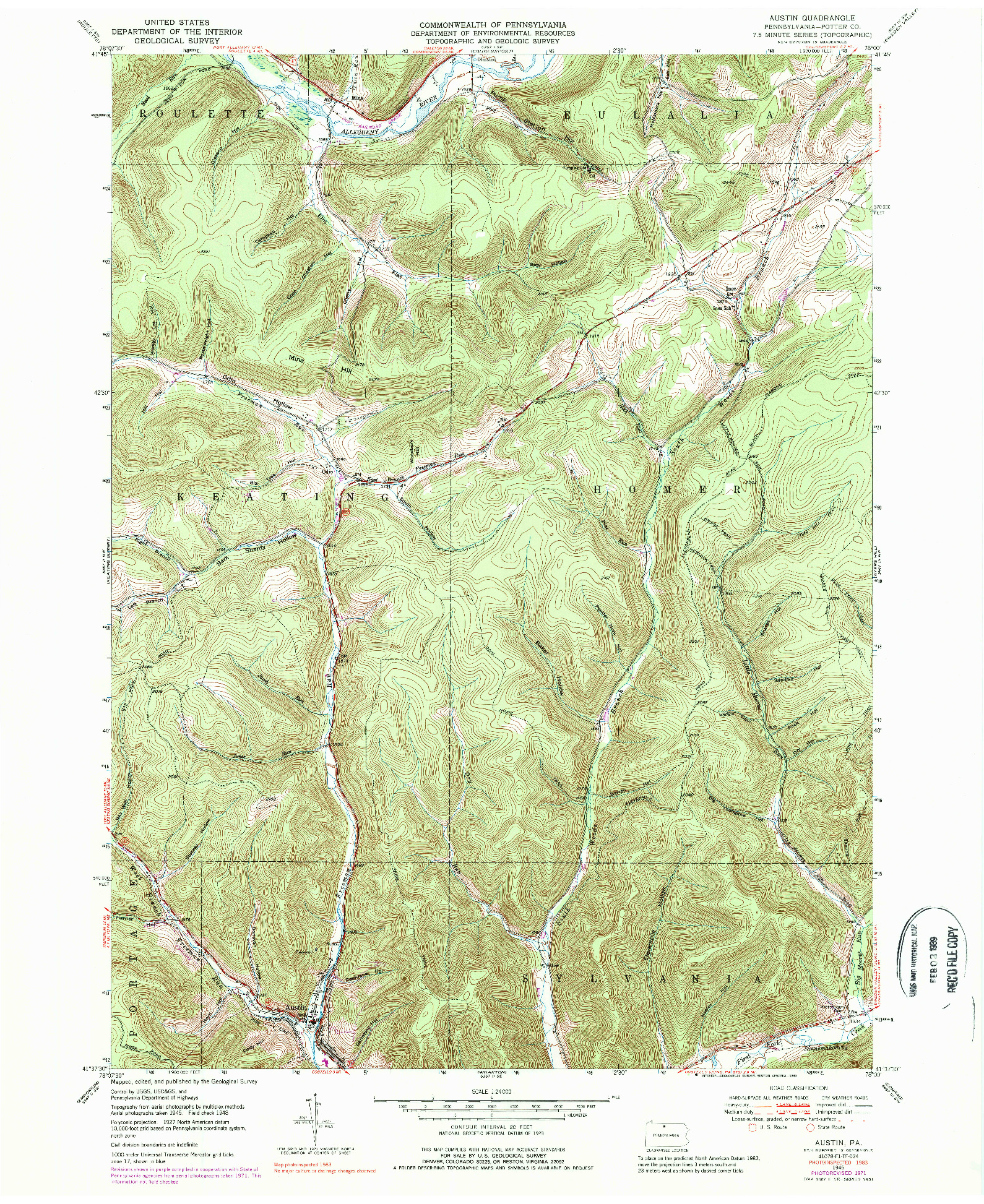 USGS 1:24000-SCALE QUADRANGLE FOR AUSTIN, PA 1948