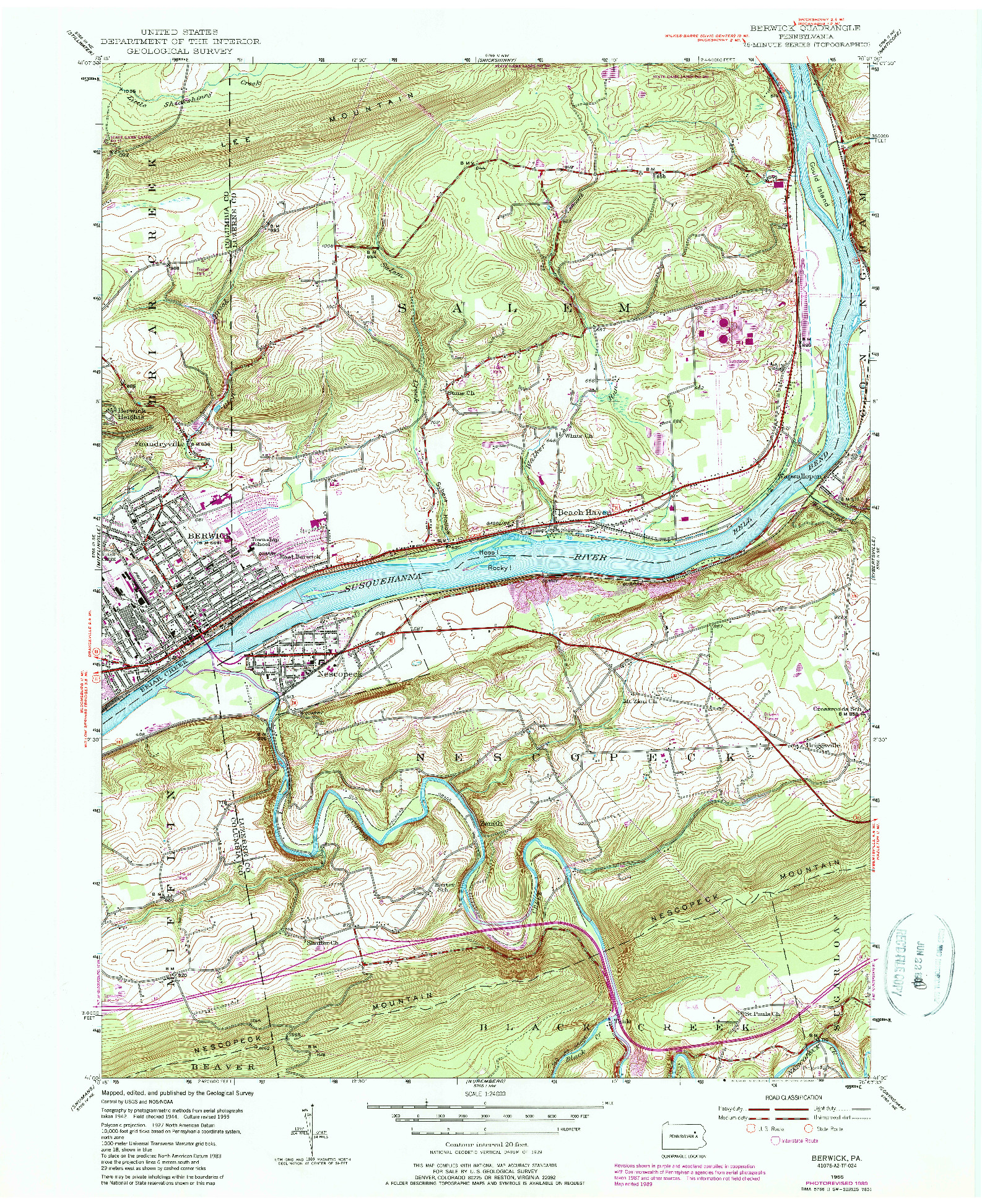 USGS 1:24000-SCALE QUADRANGLE FOR BERWICK, PA 1955