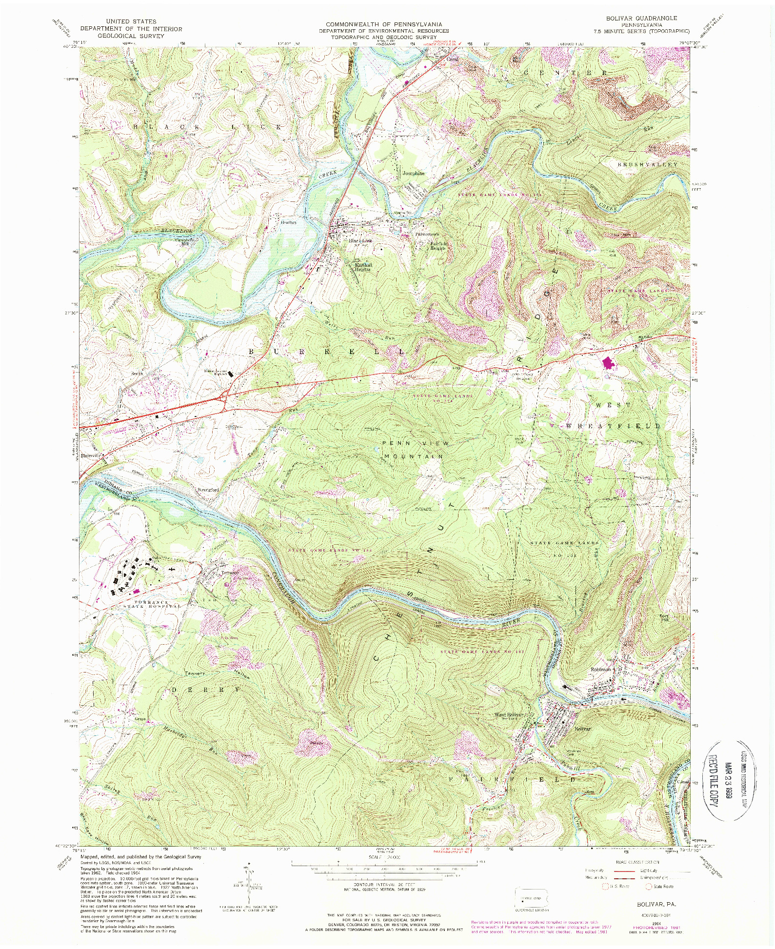 USGS 1:24000-SCALE QUADRANGLE FOR BOLIVAR, PA 1964