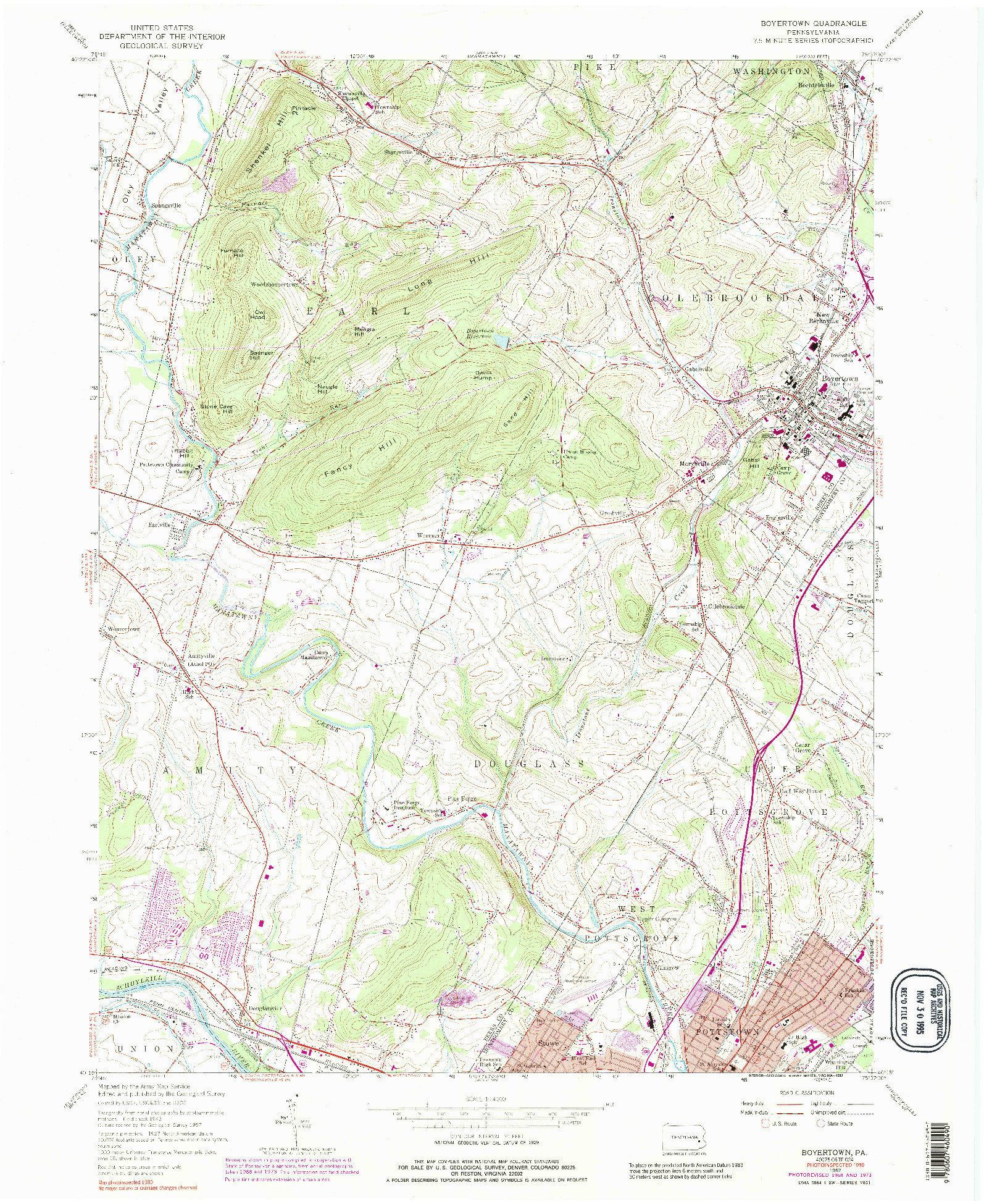 USGS 1:24000-SCALE QUADRANGLE FOR BOYERTOWN, PA 1957