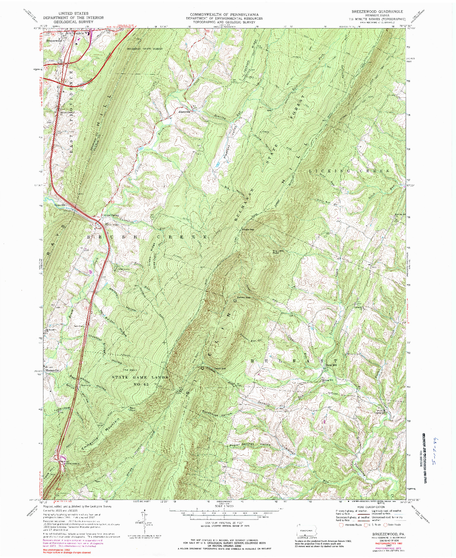 USGS 1:24000-SCALE QUADRANGLE FOR BREEZEWOOD, PA 1967