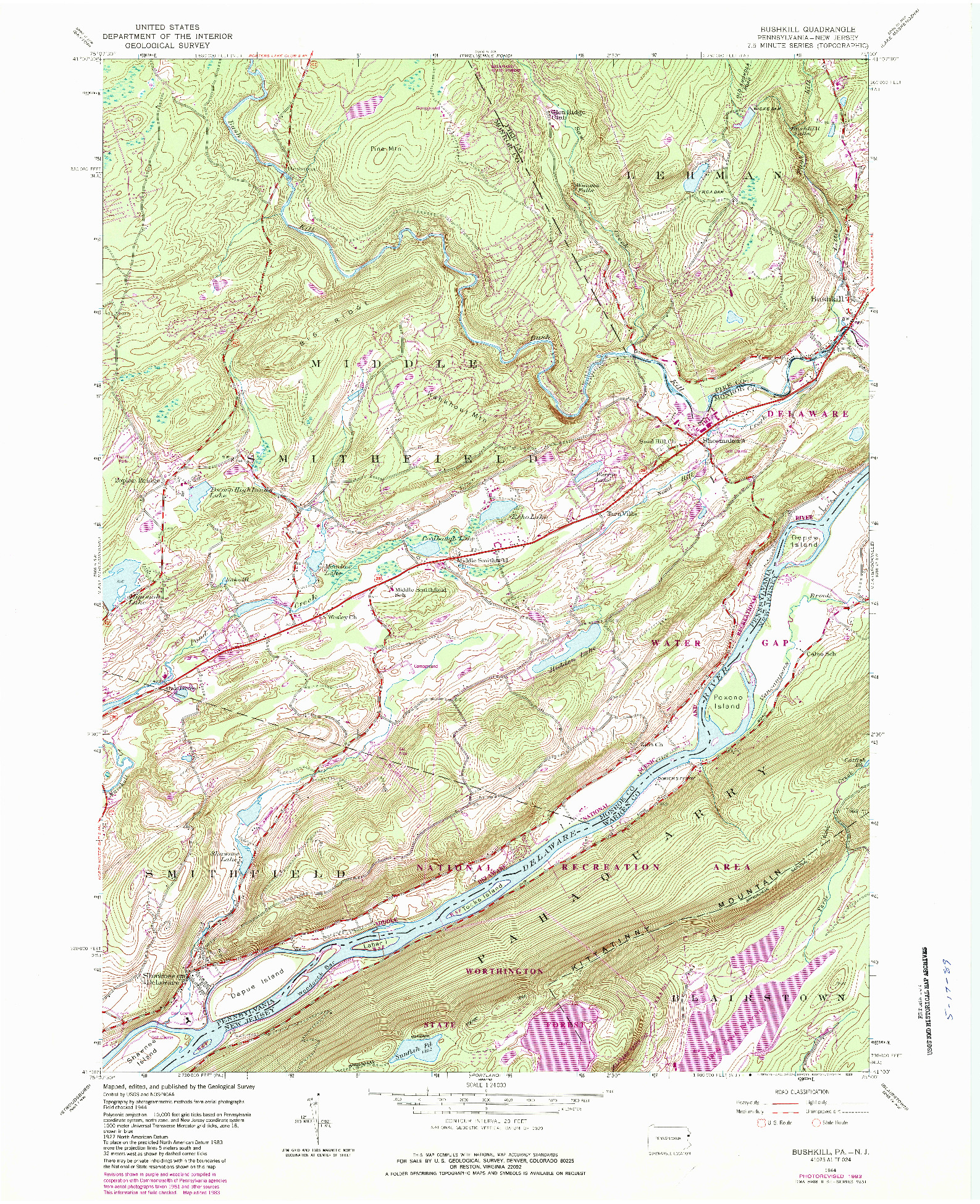 USGS 1:24000-SCALE QUADRANGLE FOR BUSHKILL, PA 1944