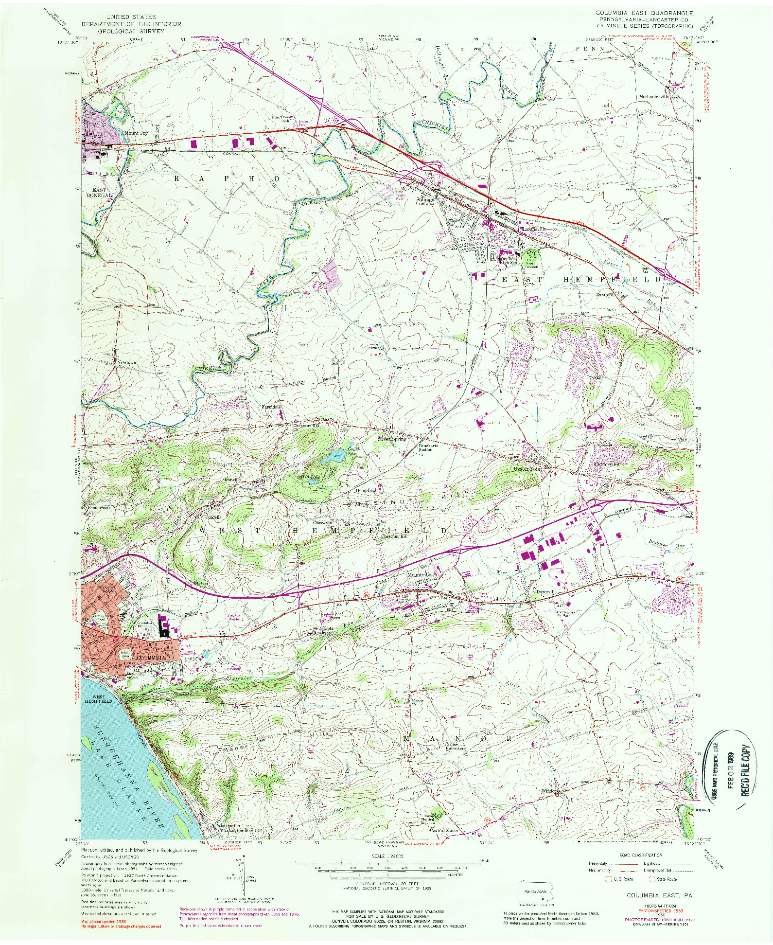 USGS 1:24000-SCALE QUADRANGLE FOR COLUMBIA EAST, PA 1956