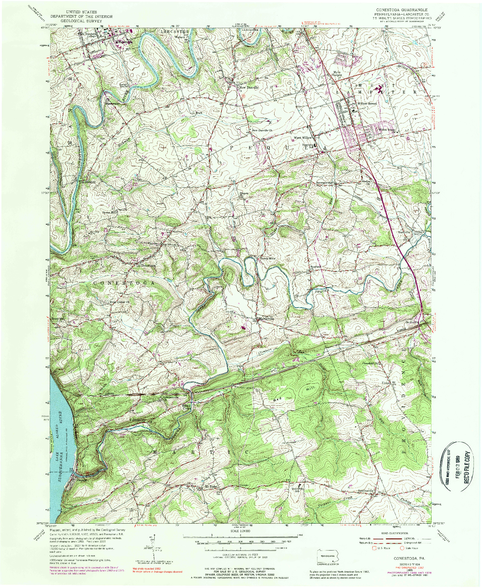 USGS 1:24000-SCALE QUADRANGLE FOR CONESTOGA, PA 1955