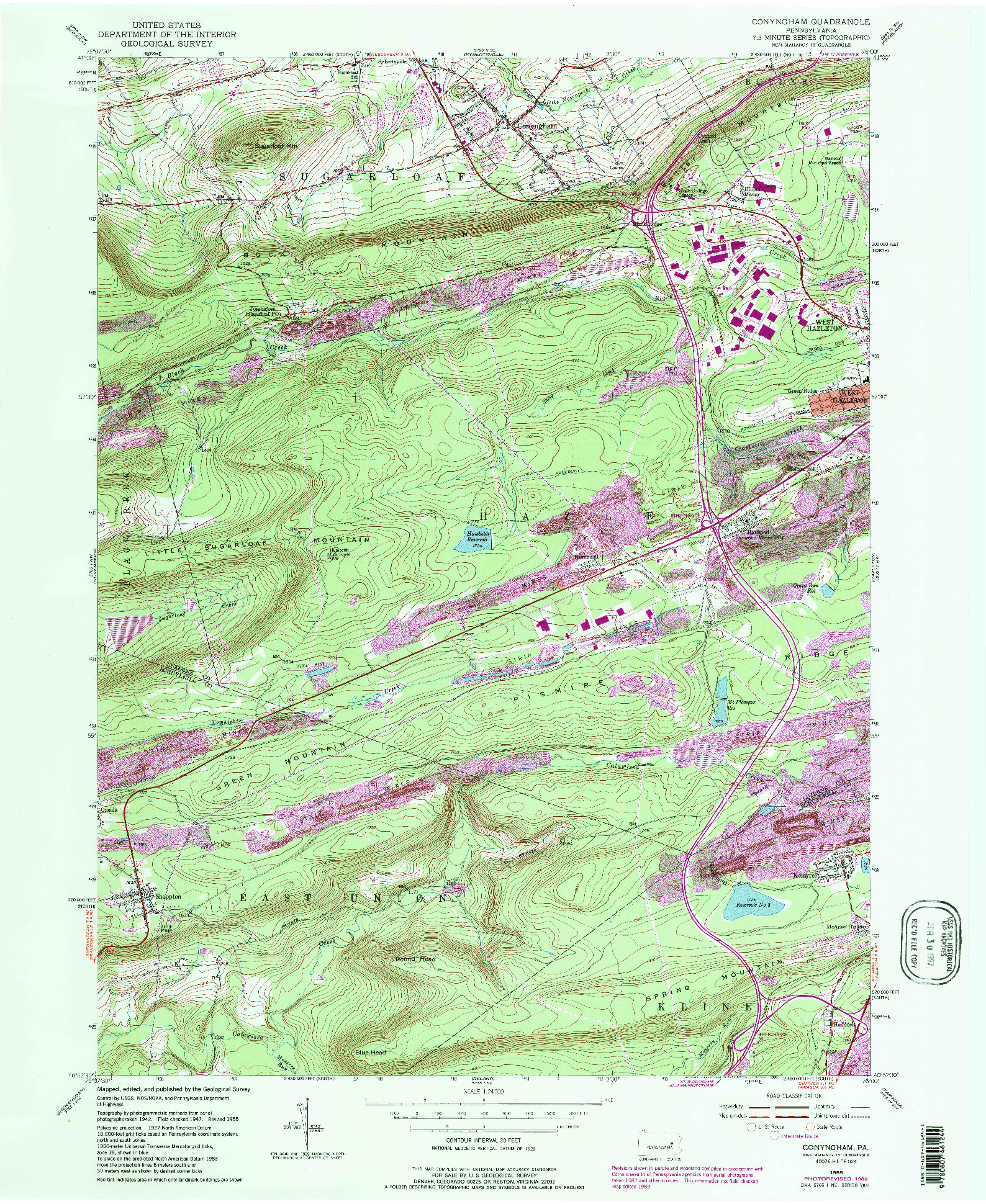 USGS 1:24000-SCALE QUADRANGLE FOR CONYNGHAM, PA 1955