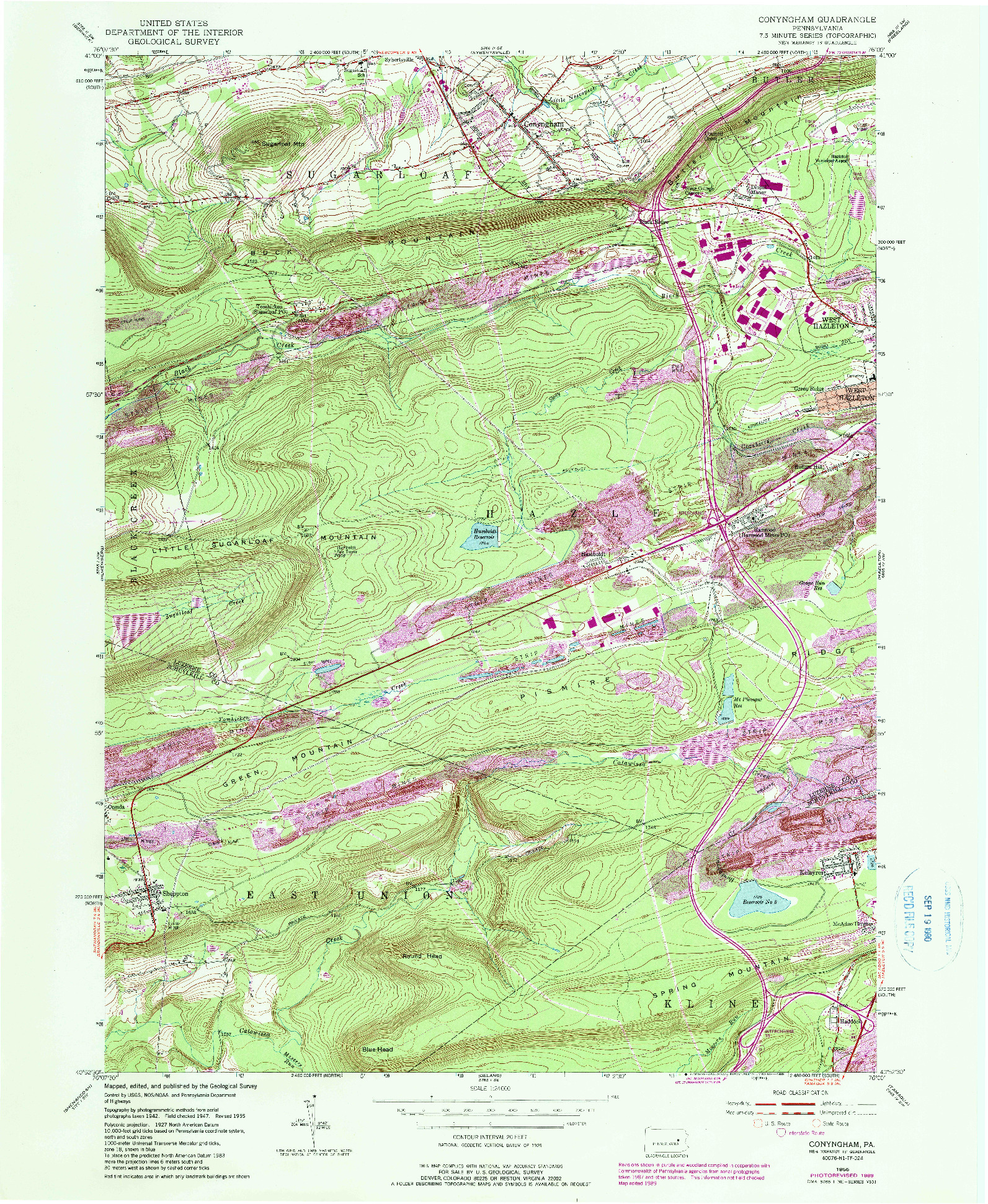 USGS 1:24000-SCALE QUADRANGLE FOR CONYNGHAM, PA 1955