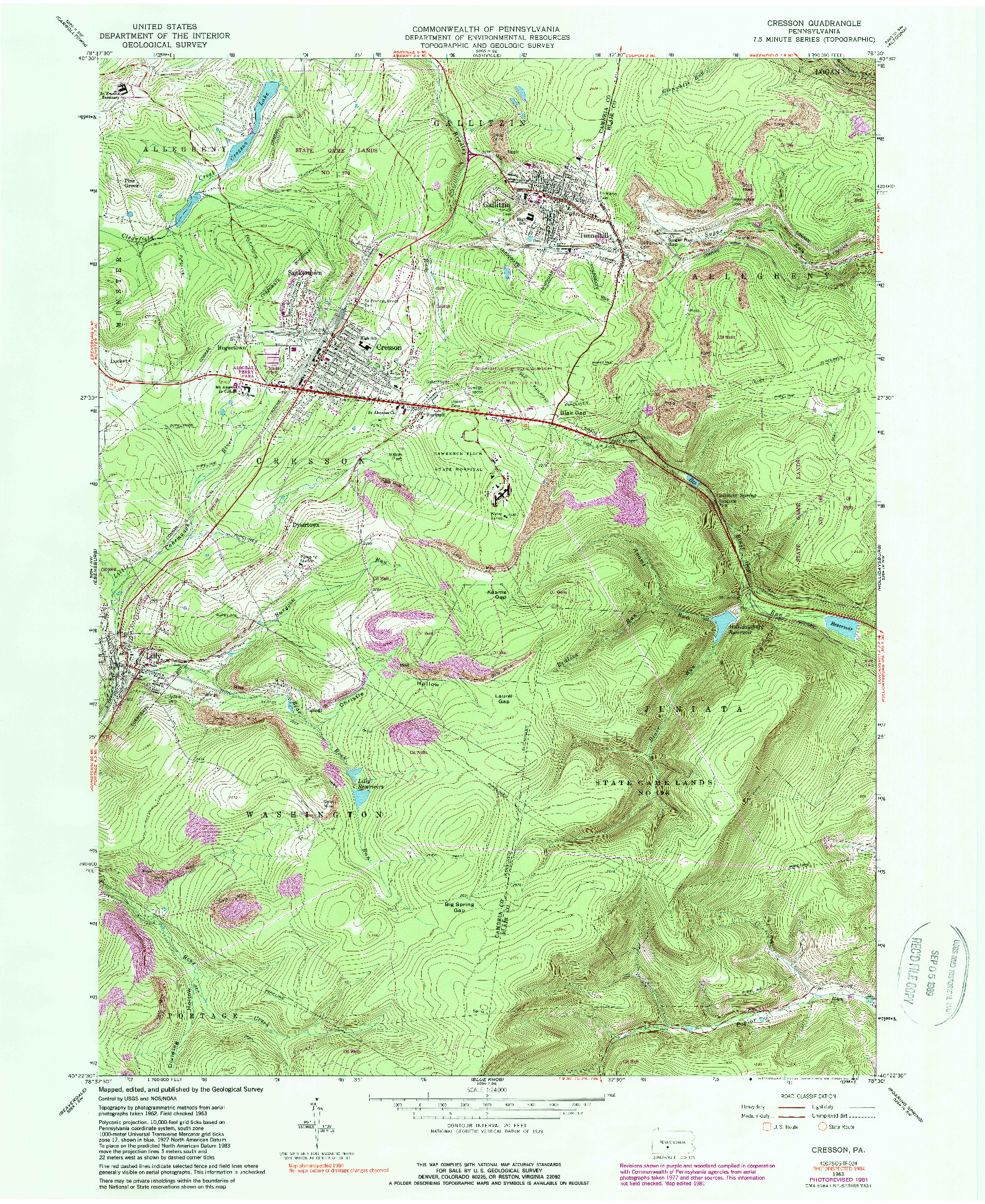 USGS 1:24000-SCALE QUADRANGLE FOR CRESSON, PA 1963