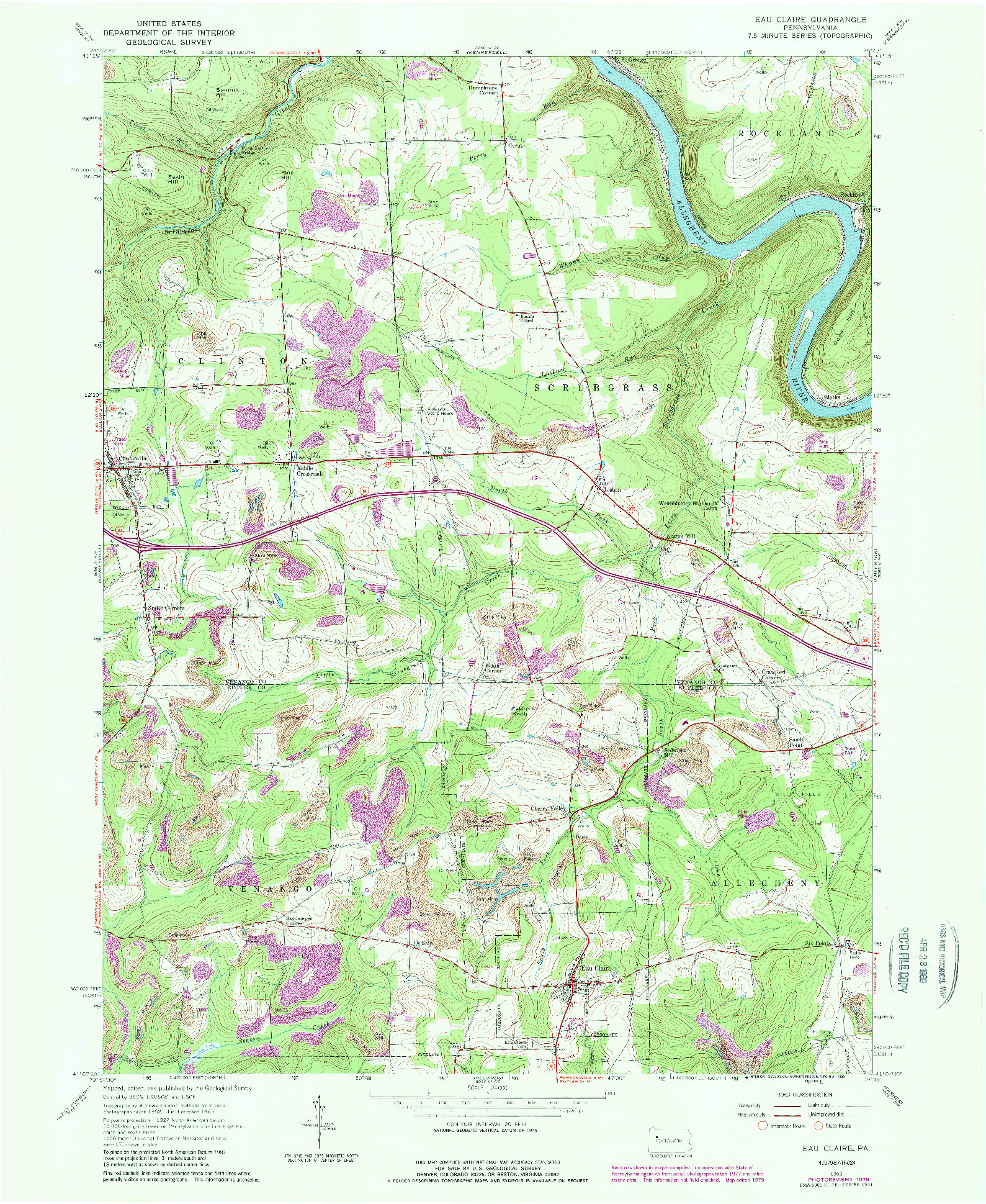 USGS 1:24000-SCALE QUADRANGLE FOR EAU CLAIRE, PA 1963