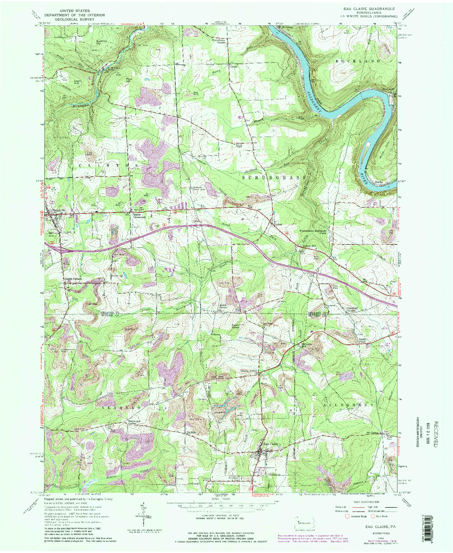 USGS 1:24000-SCALE QUADRANGLE FOR EAU CLAIRE, PA 1963