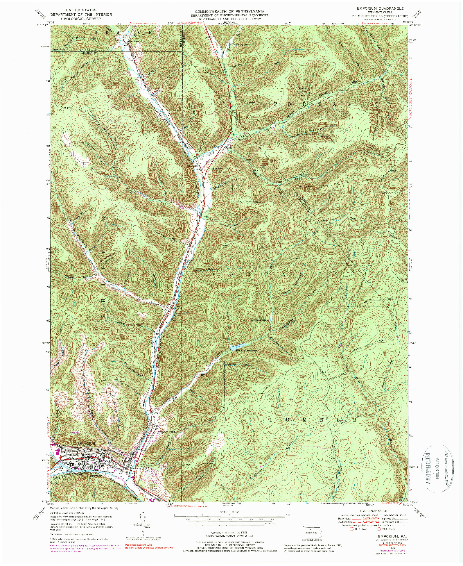USGS 1:24000-SCALE QUADRANGLE FOR EMPORIUM, PA 1948
