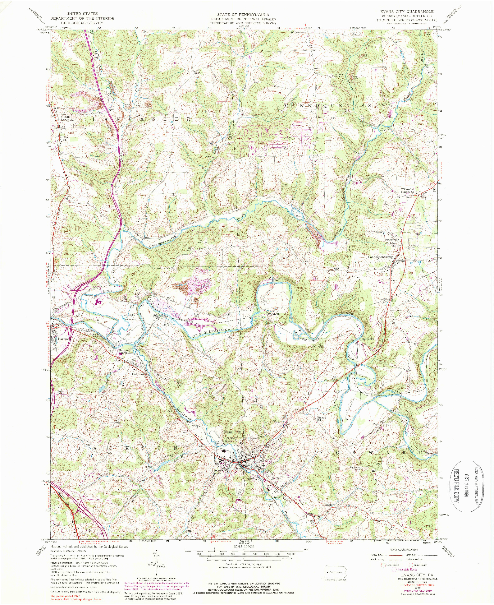 USGS 1:24000-SCALE QUADRANGLE FOR EVANS CITY, PA 1958