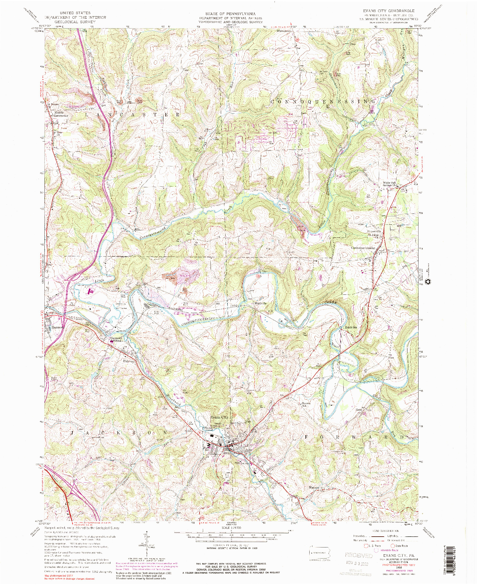 USGS 1:24000-SCALE QUADRANGLE FOR EVANS CITY, PA 1958