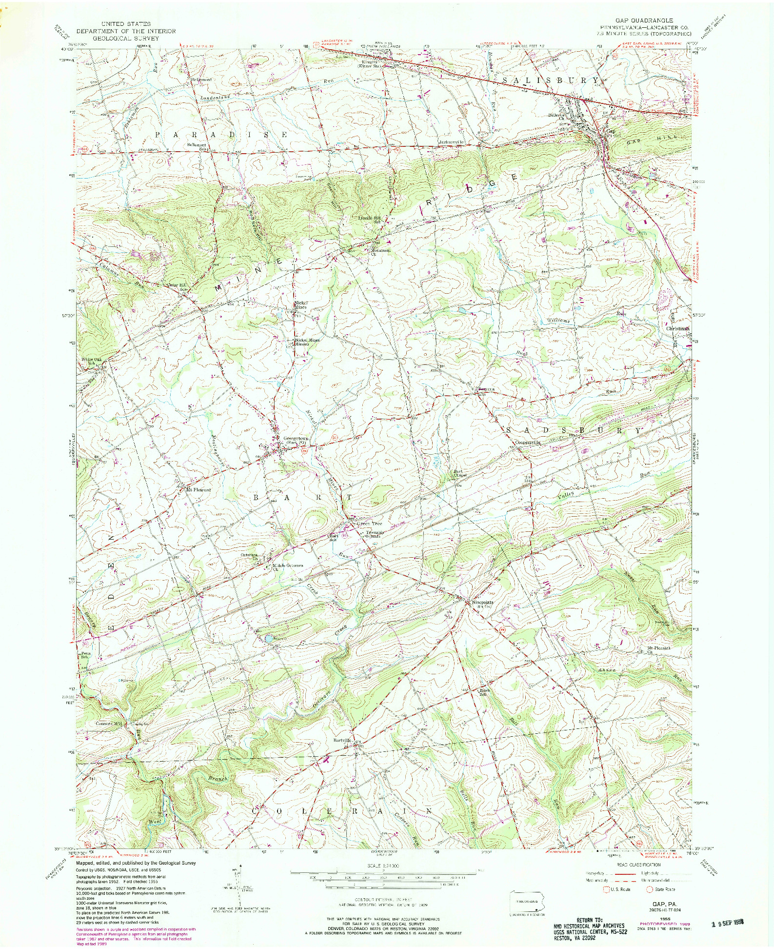 USGS 1:24000-SCALE QUADRANGLE FOR GAP, PA 1955