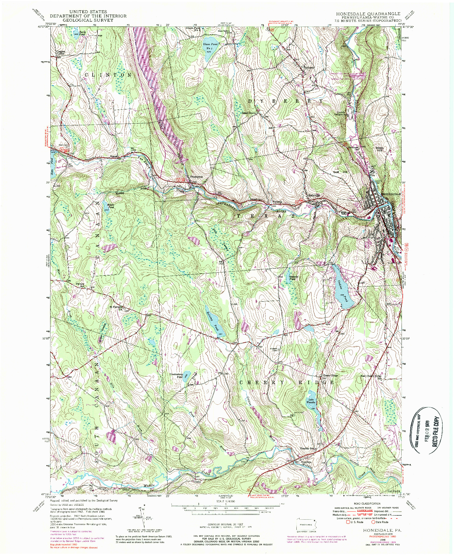 USGS 1:24000-SCALE QUADRANGLE FOR HONESDALE, PA 1946