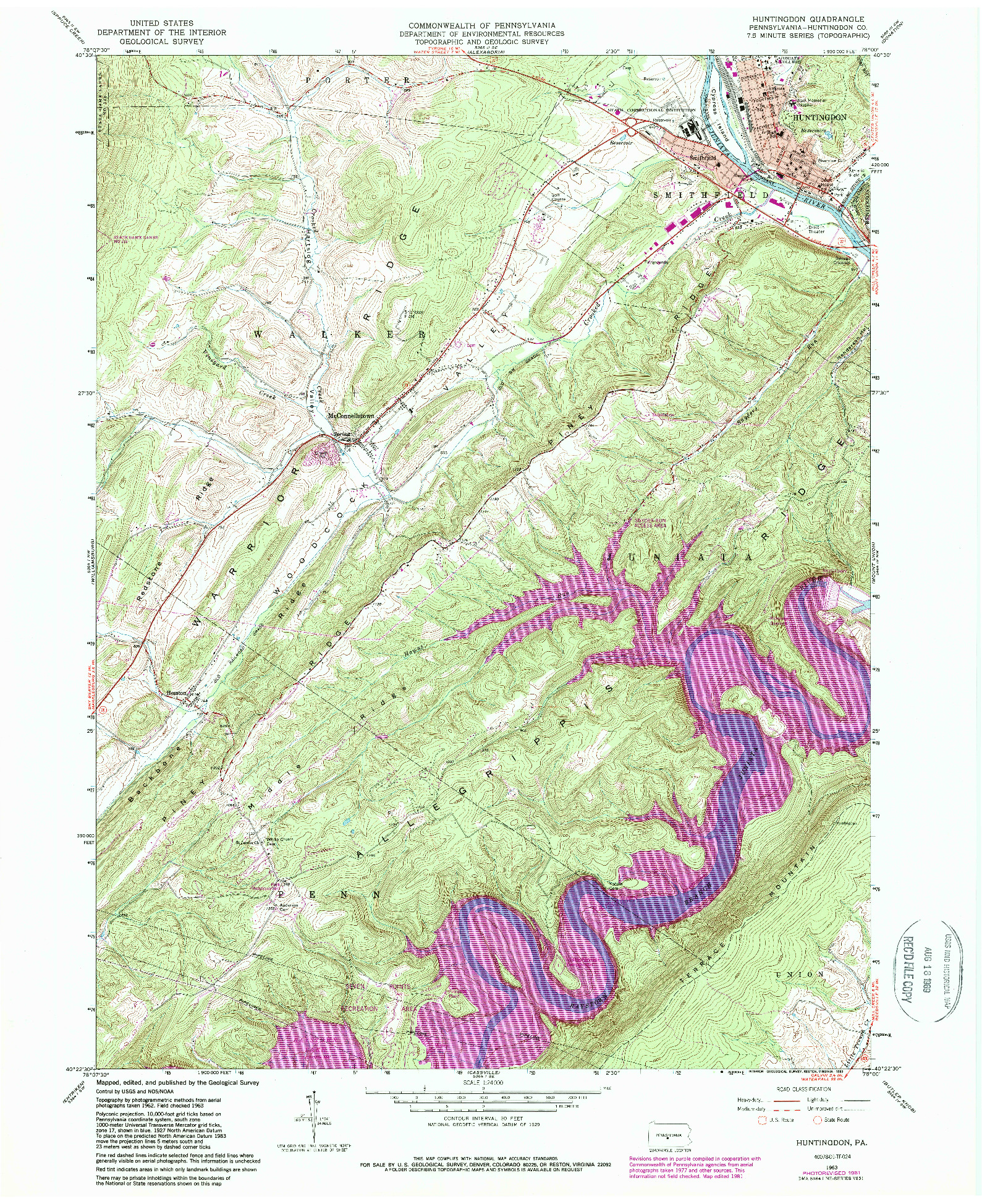 USGS 1:24000-SCALE QUADRANGLE FOR HUNTINGDON, PA 1963