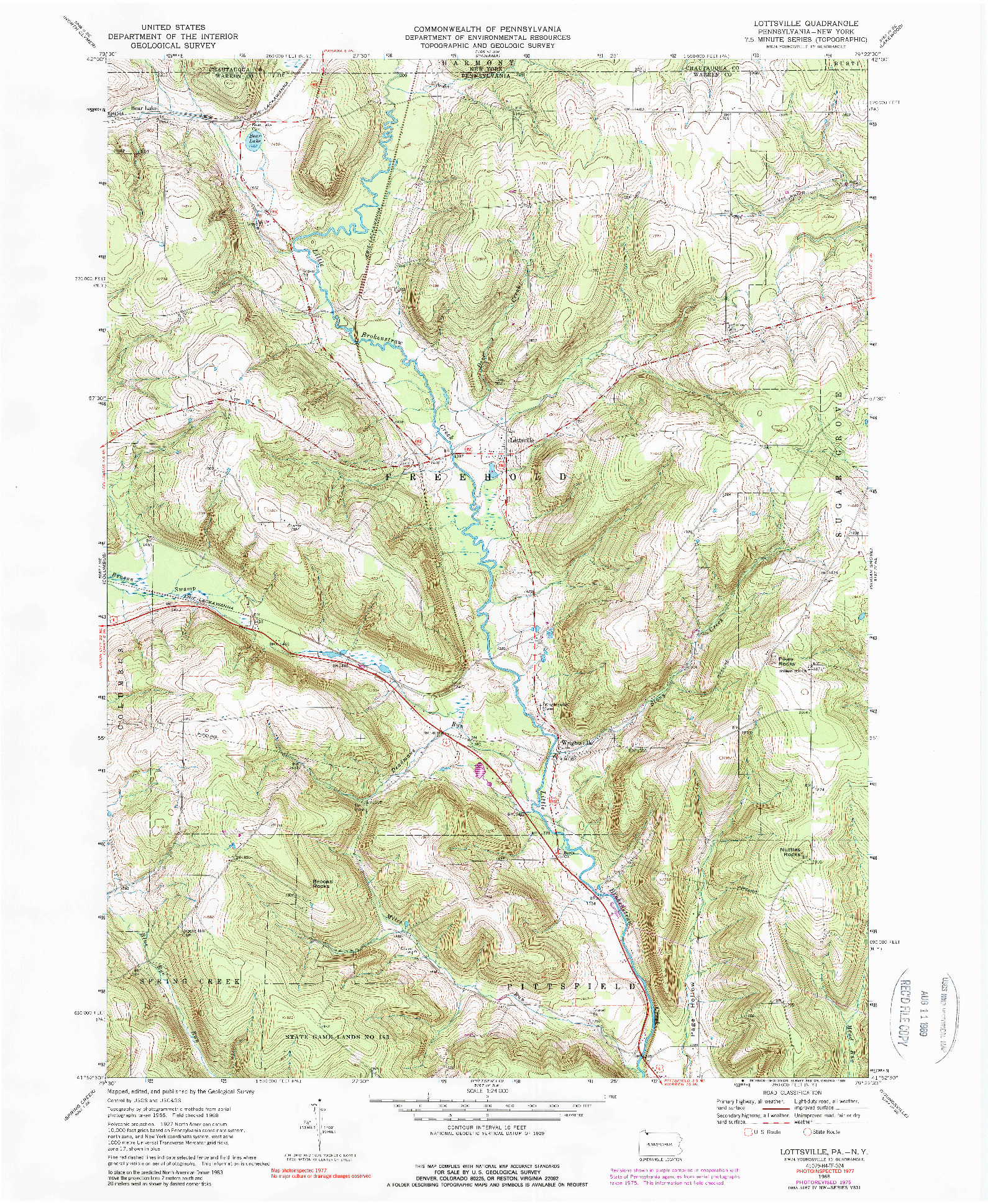 USGS 1:24000-SCALE QUADRANGLE FOR LOTTSVILLE, PA 1968