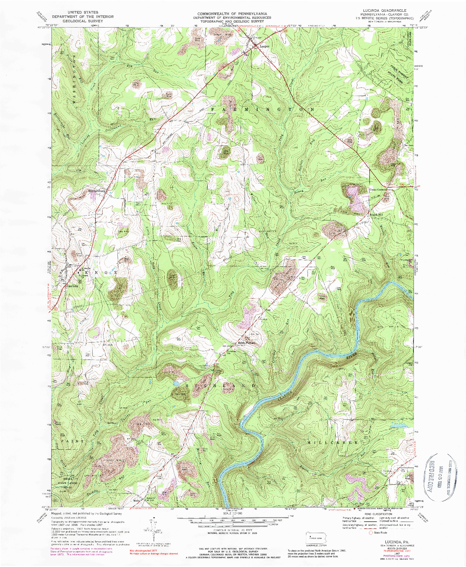 USGS 1:24000-SCALE QUADRANGLE FOR LUCINDA, PA 1967