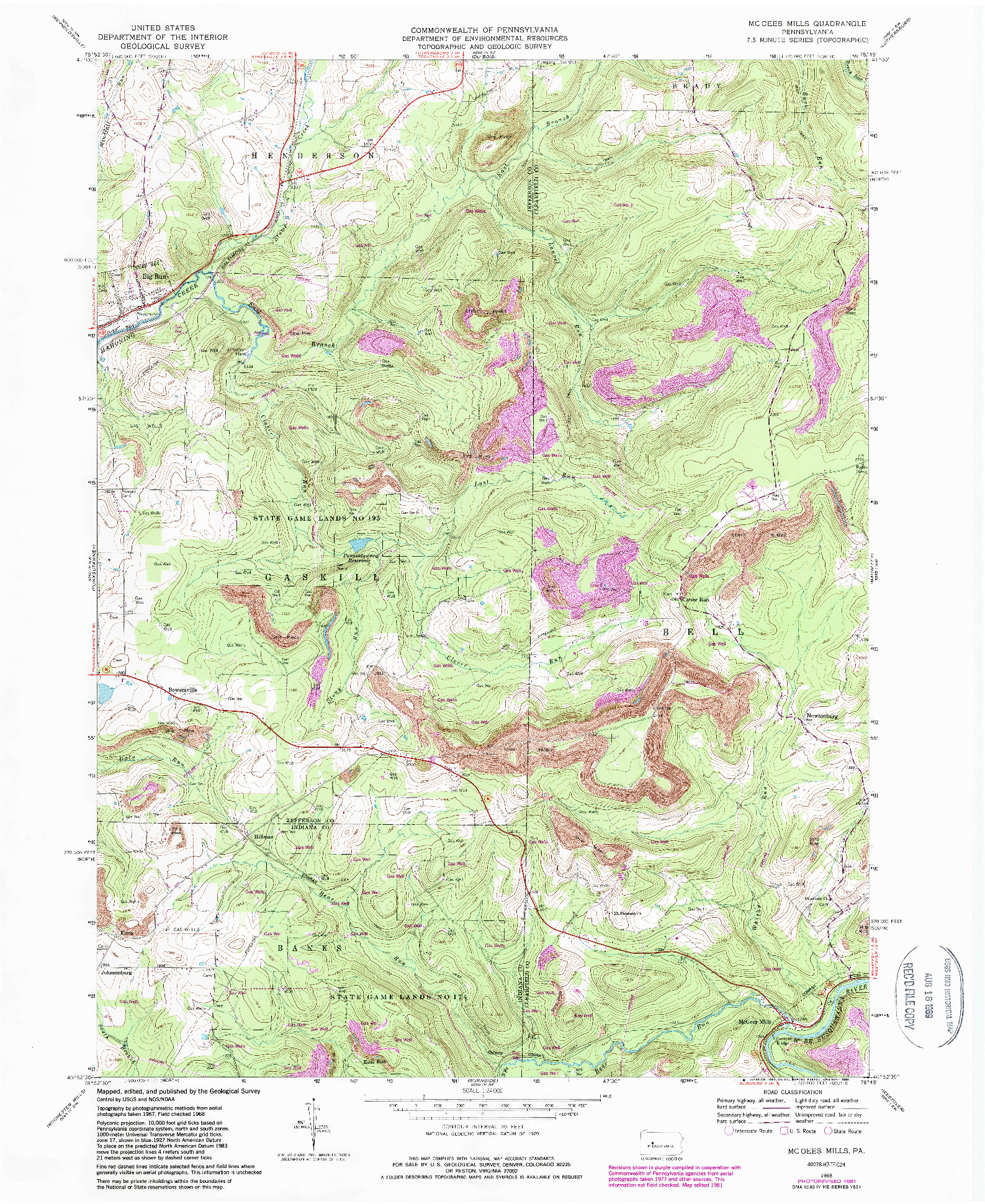 USGS 1:24000-SCALE QUADRANGLE FOR MC GEES MILLS, PA 1968