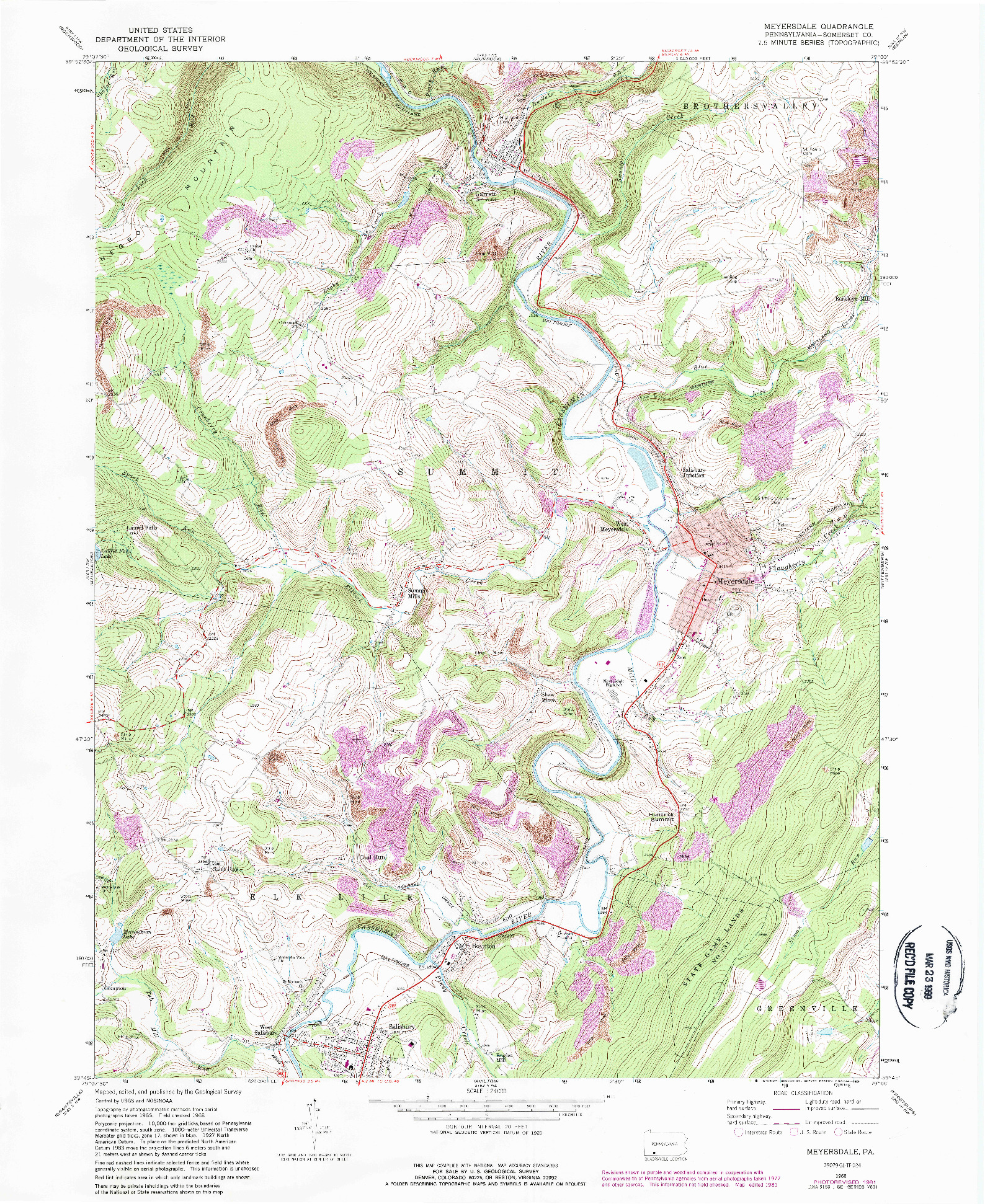 USGS 1:24000-SCALE QUADRANGLE FOR MEYERSDALE, PA 1968