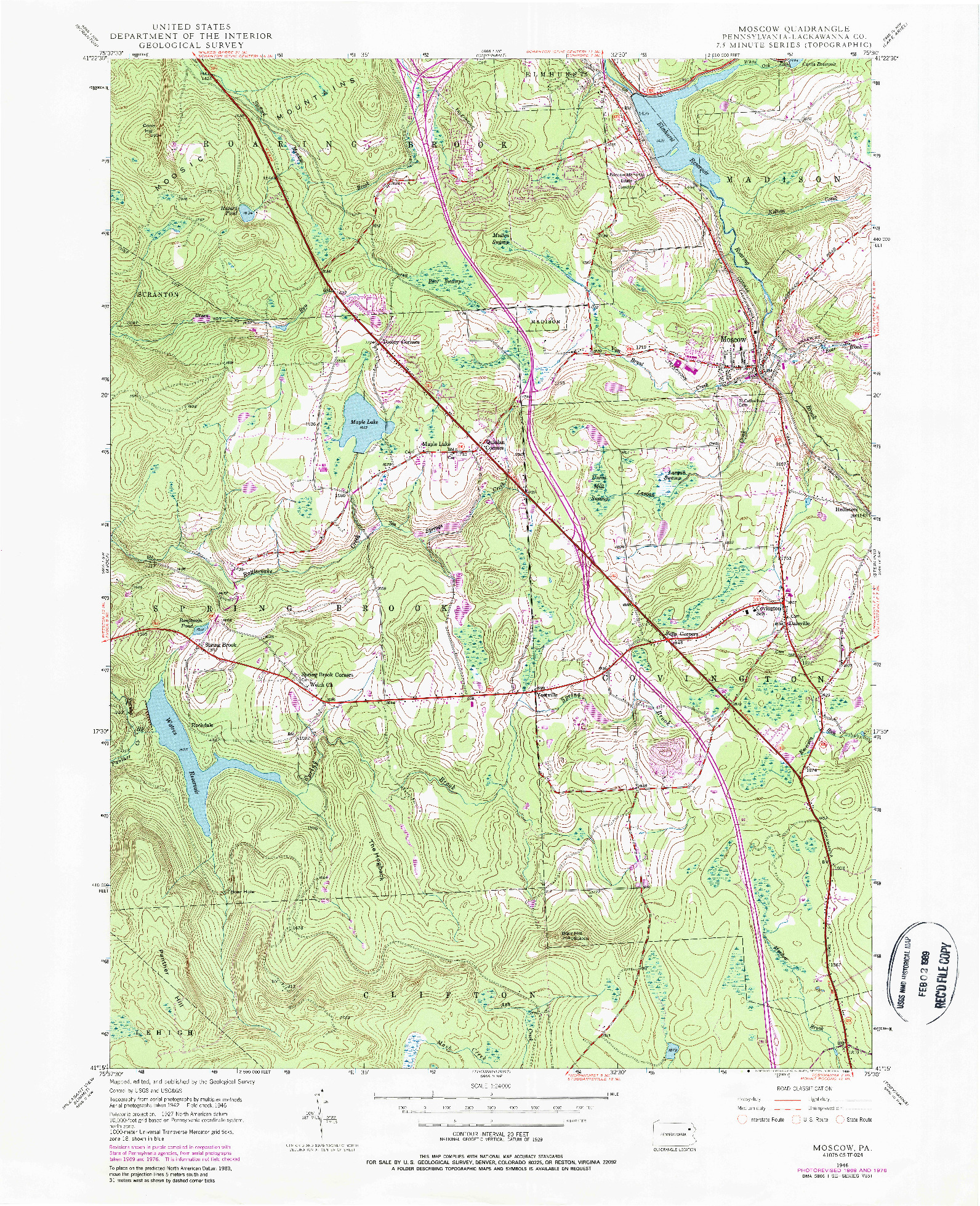 USGS 1:24000-SCALE QUADRANGLE FOR MOSCOW, PA 1946