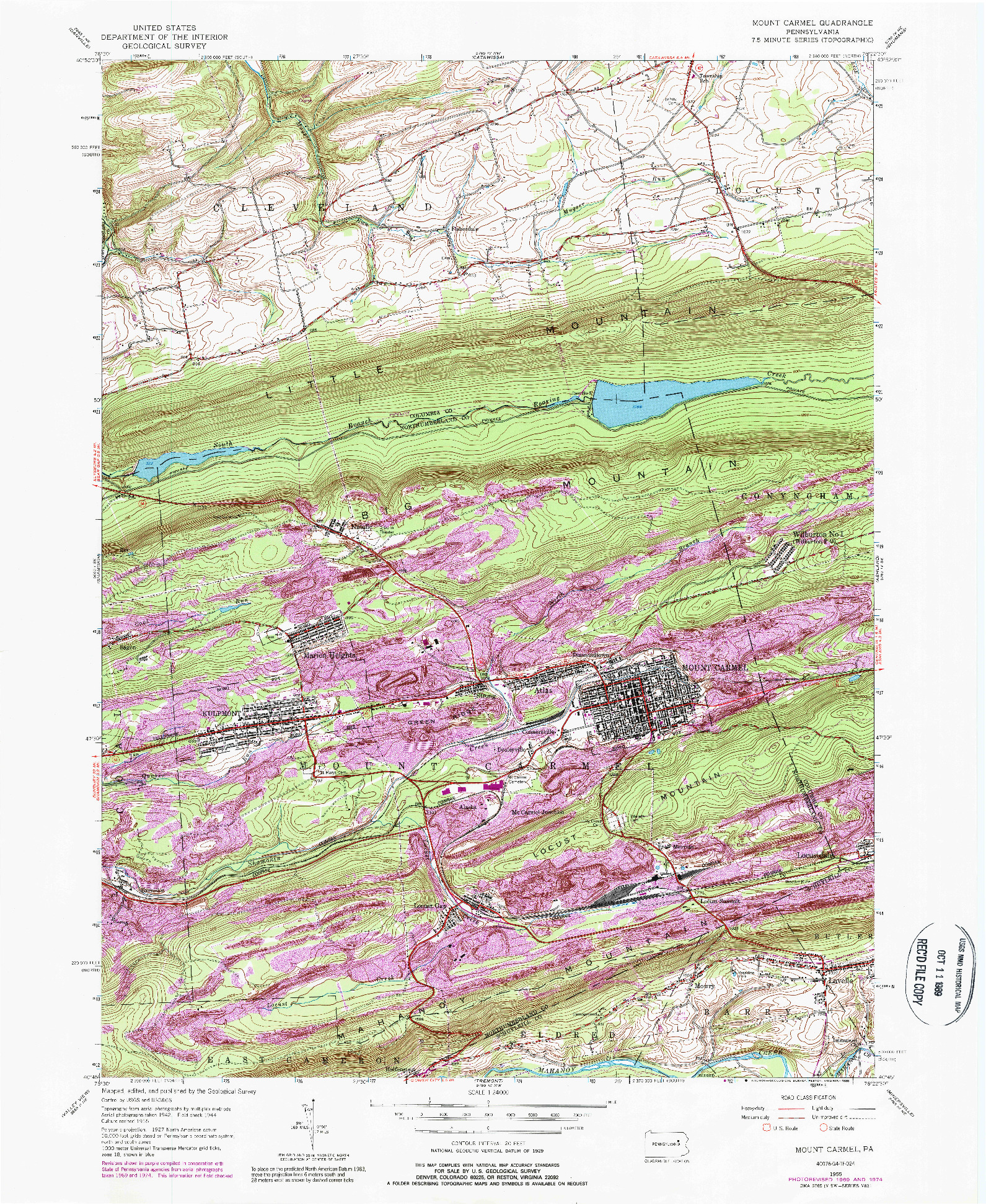 USGS 1:24000-SCALE QUADRANGLE FOR MOUNT CARMEL, PA 1955