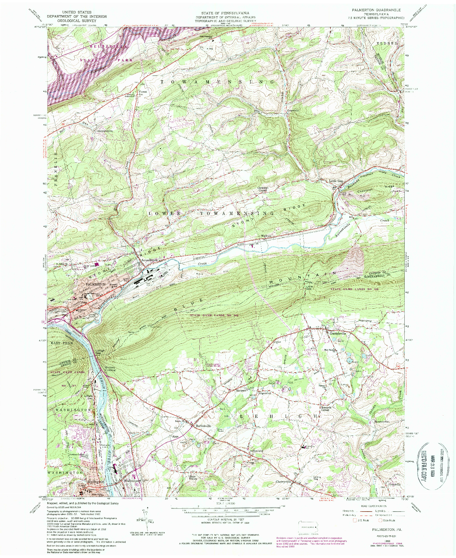 USGS 1:24000-SCALE QUADRANGLE FOR PALMERTON, PA 1960